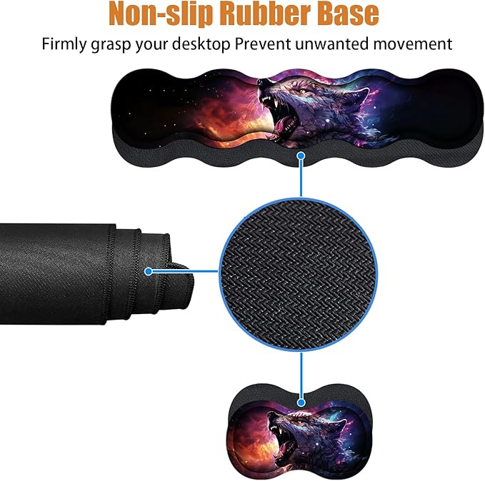 4 in 1 Ergonomic Keyboard Wrist Rest & Mouse Pad Wrist Rest Set, Large XXL Gaming Desk Mat 31.5"x 11.8" with Non-Slip Base, Memory Foam for Home Office Study Gaming, Wolf Howling