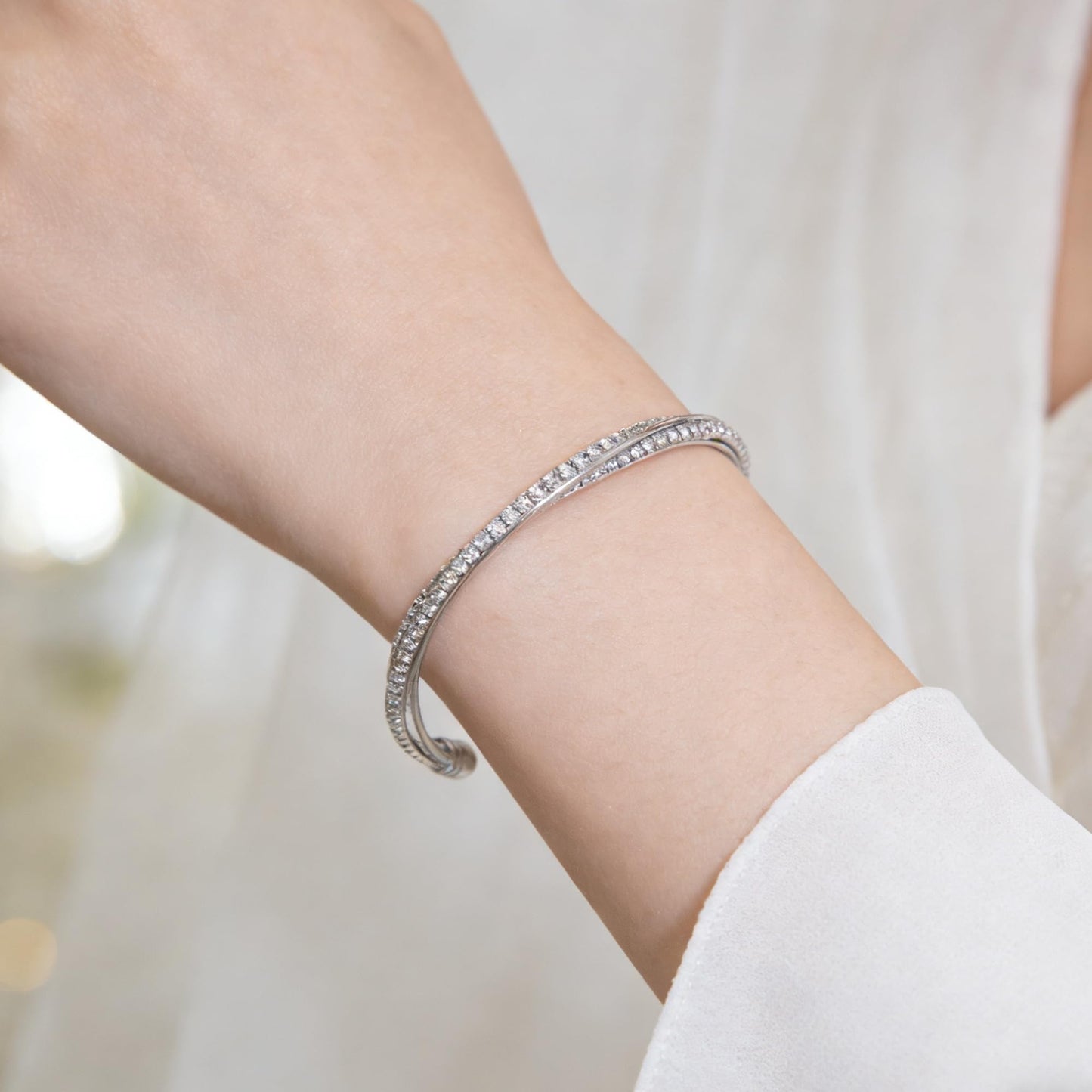 Silver Cuff bangle Bracelets For Women Rhinestone Clear Crystal Dainty Bracelet Bangle (silver)