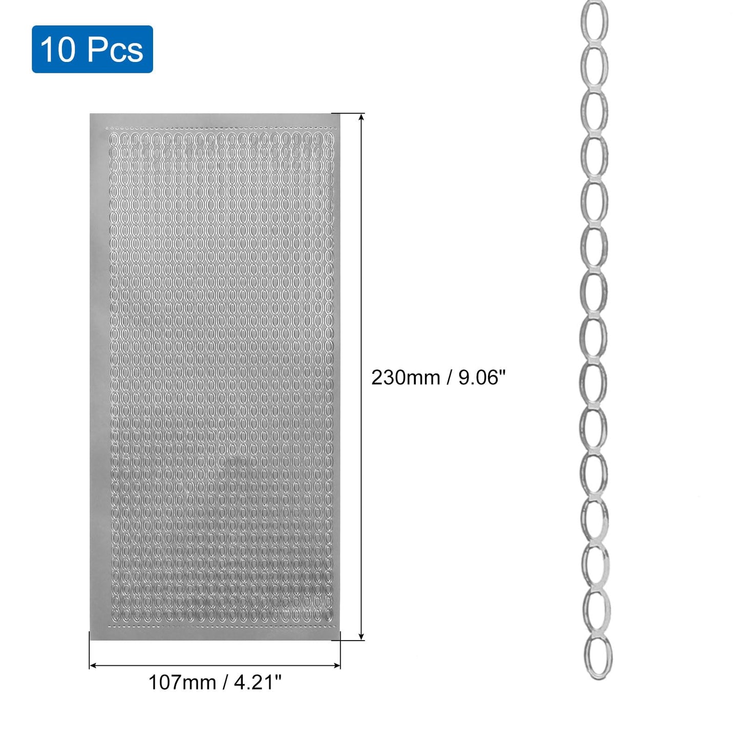 MECCANIXITY 10 Sheets Nail Silver Art Stickers Decals 3D Chains Line Metallic Sticker Holographic Self Adhesive for Nail Scrapbook DIY Decoration