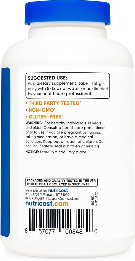 Nutricost Coconut Oil Softgels (1000mg) 120 Softgels - Extra Virgin Coconut Oil - Gluten Free and Non-GMO