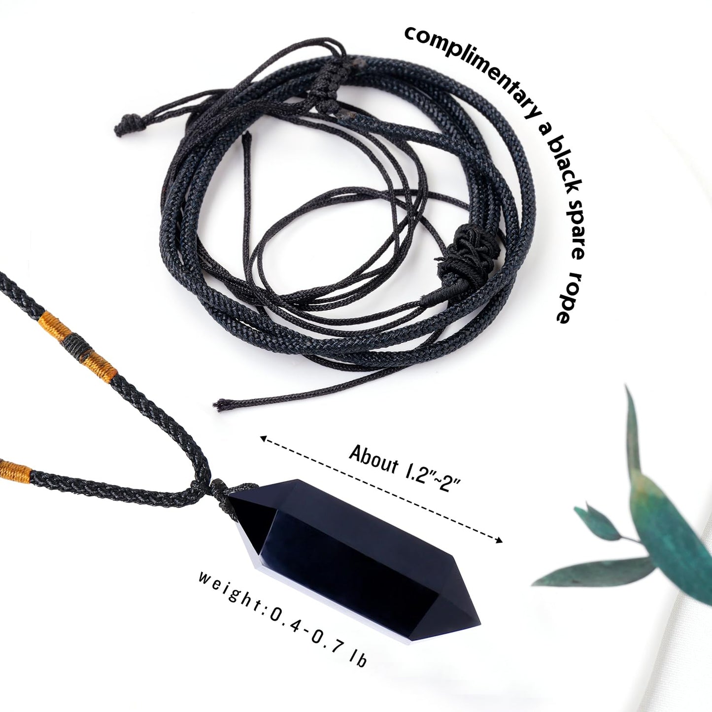 Runyangshi Black Obsidian Healing Crystal Pendants, Double Pointed Natural Crystal Quartz Necklace 6 Faceted Chakra Crystal Wand Stone