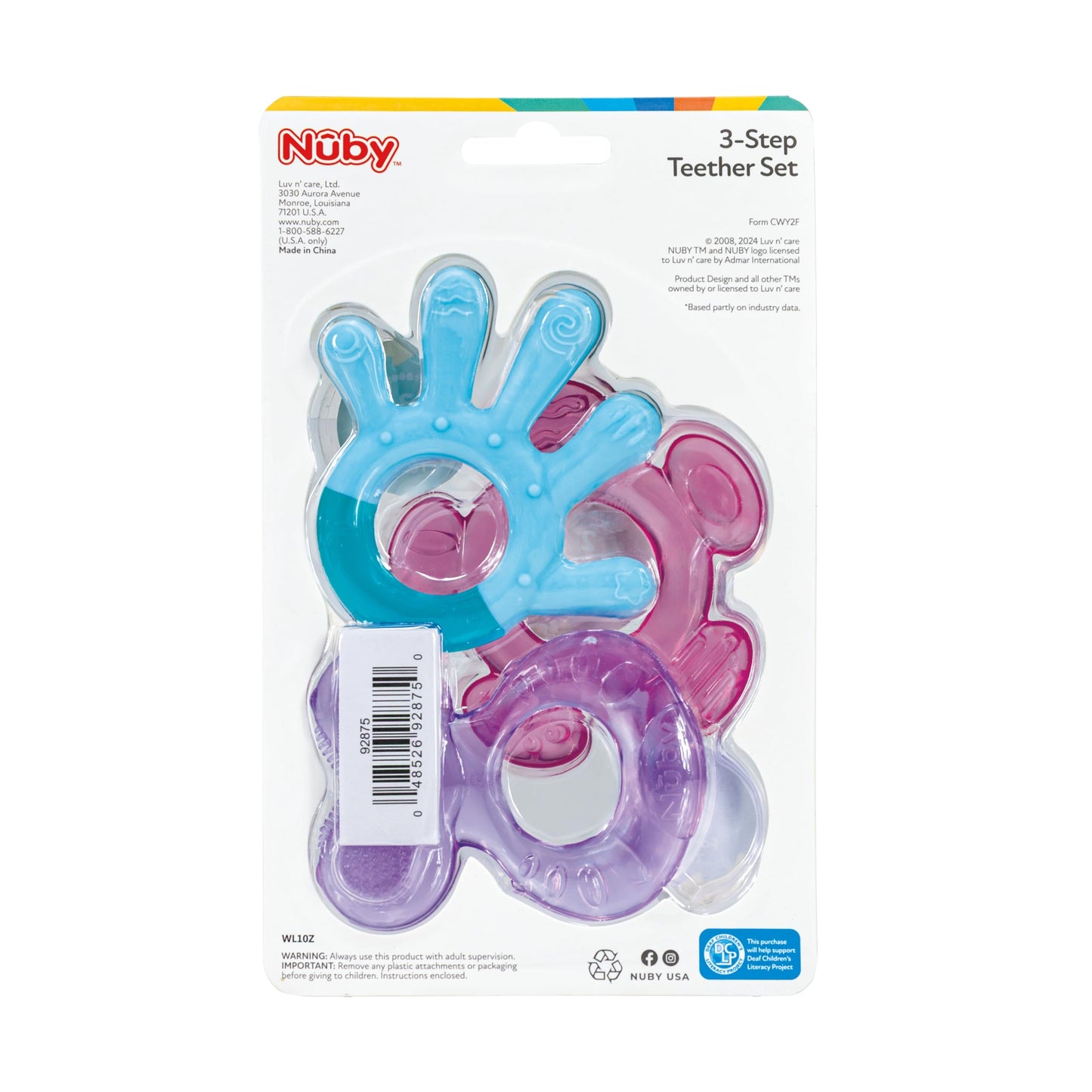 Nuby 3 Step Soothing Teether 3 Piece Set- Front, Middle, Back Teeth Teething- Pink/Purple, 3 m+