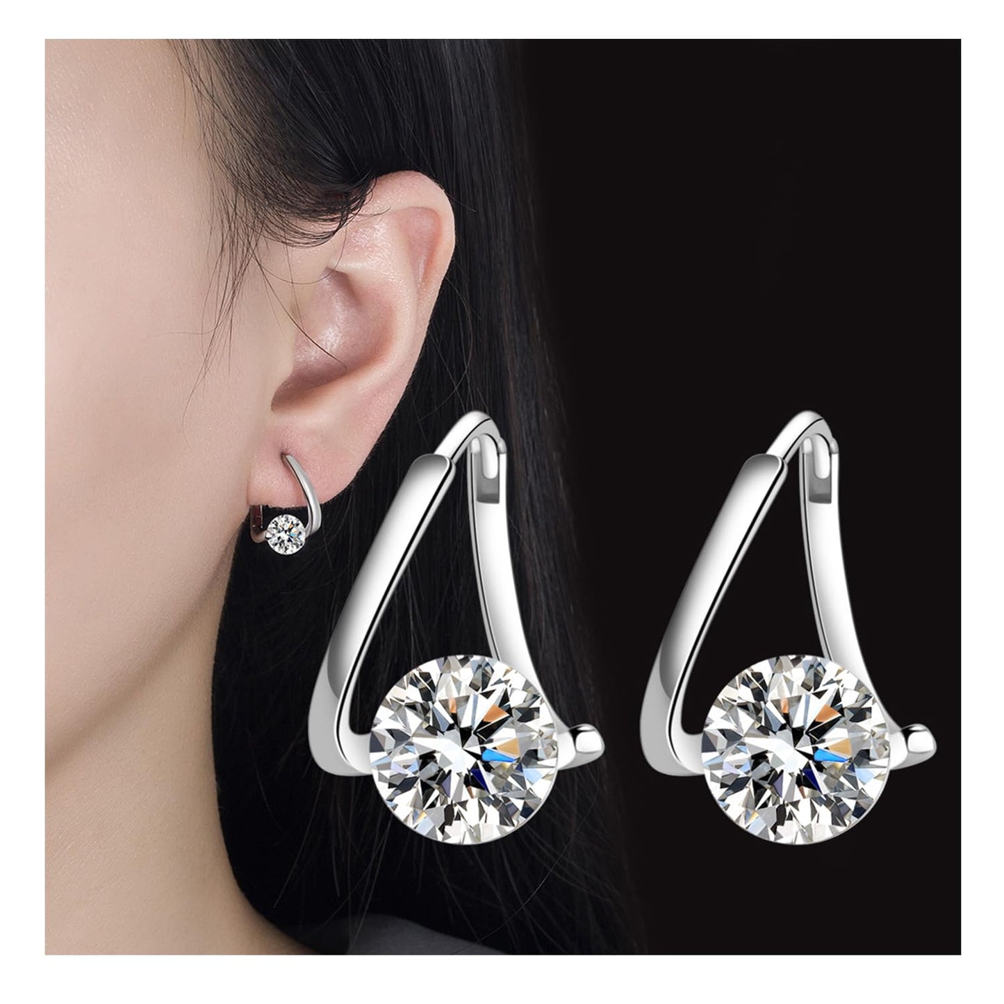 Halolux Germanium Earrings - Lymphatic Drainage Acupressure Earrings with CZ Zircon Stones - Dainty, Silver
