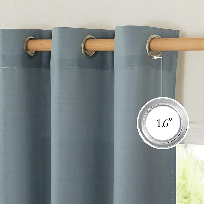 NICETOWN Rustic Linen 132 inch Long Curtains for Living Room, Grommet Privacy Added Thick Linen Weave with Light Filter Window Curtains & Drapes for Bedroom, Stone Blue, W55 x L132, 2 Panels