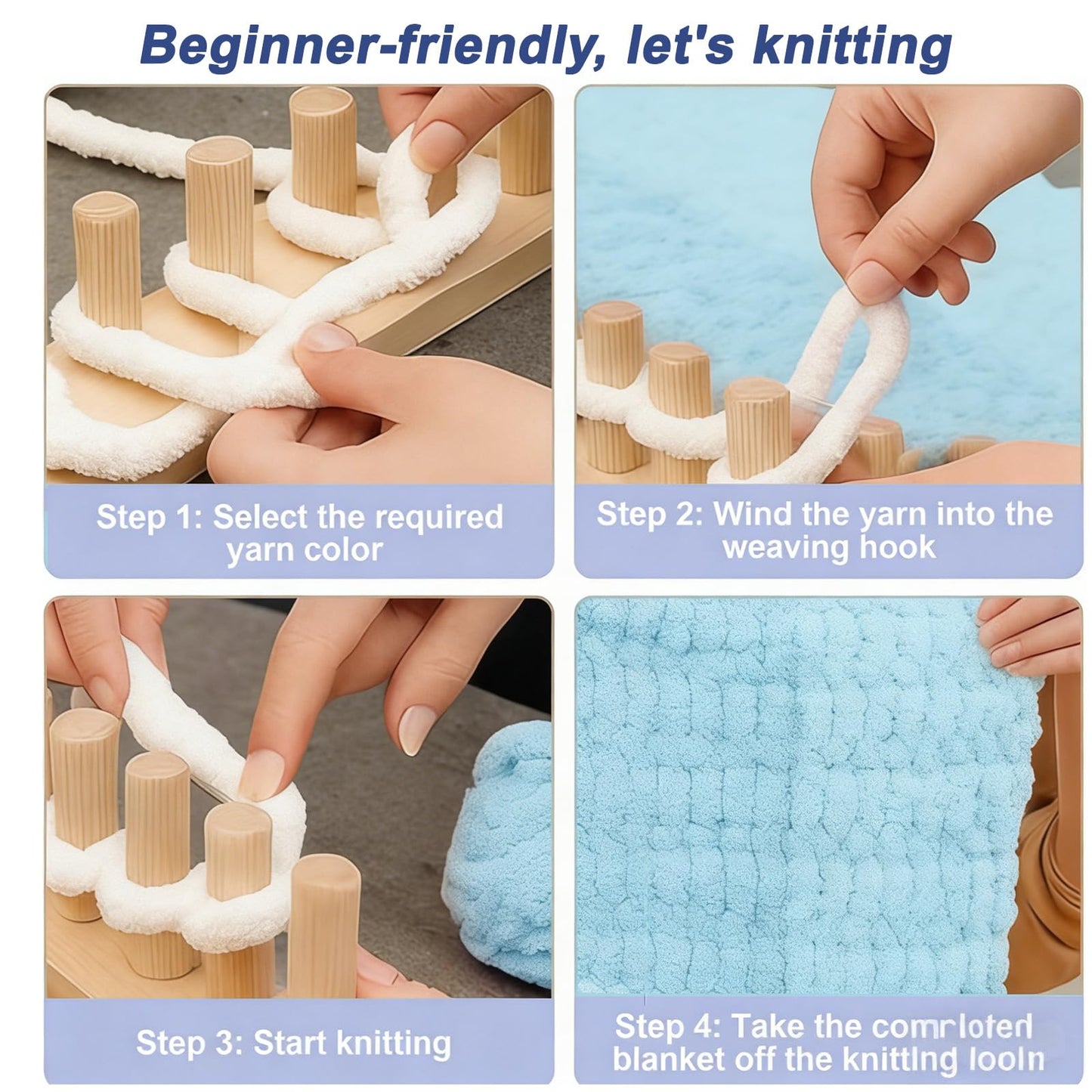 Xiyingcai 35.4" Wooden Chunky Knitting Blanket Loom Kit - Beginner-Friendly Hand Knitting Loom for Chunky Yarn, DIY Blanket Throw Weaving Loom for Adults