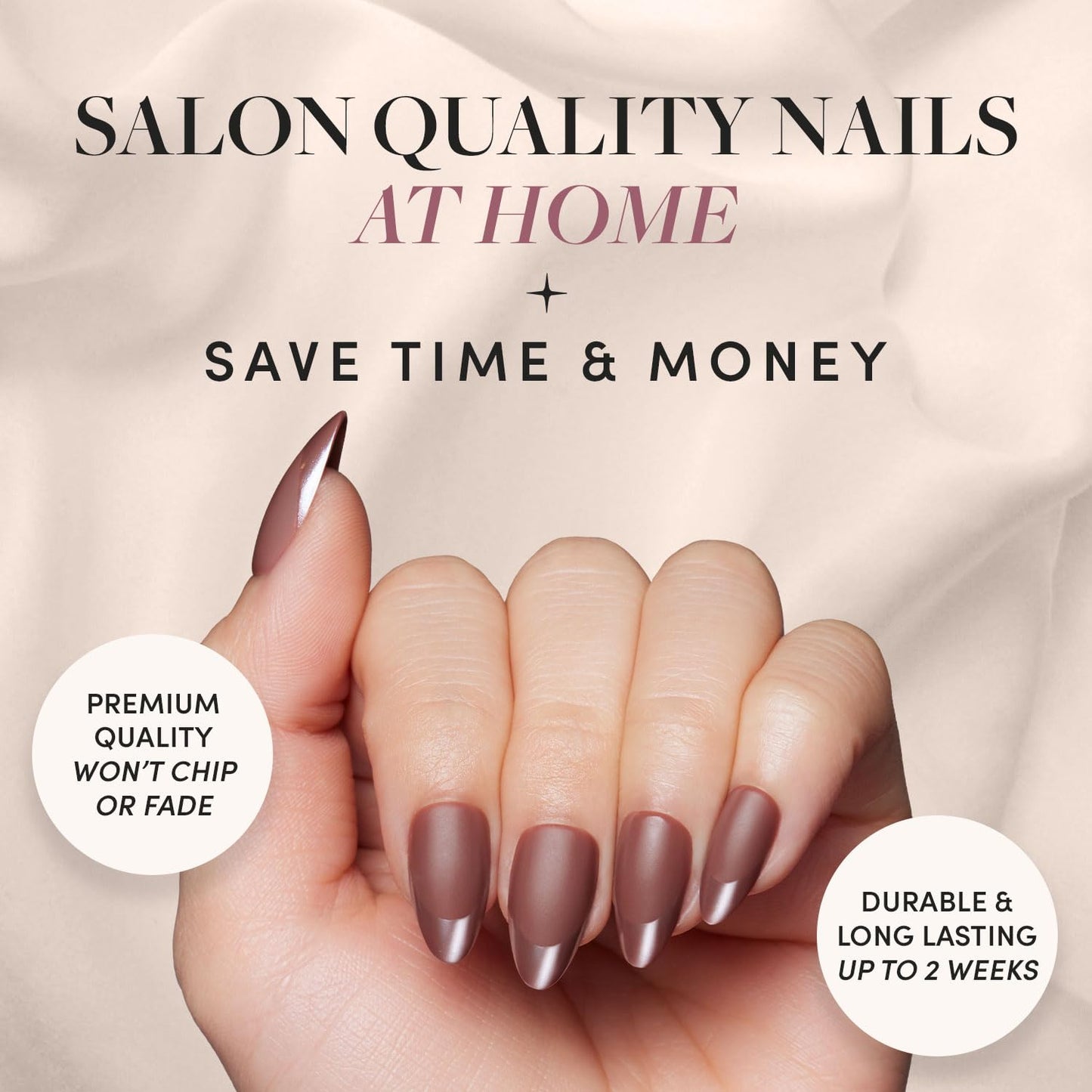 Glamnetic Press On Nails & Brush On Nail Glue Bundle - Terra | Matte Short Almond Brown Nails with Glossy French Tips, Reusable | 15 Sizes - 30 Nail Kit with Glue