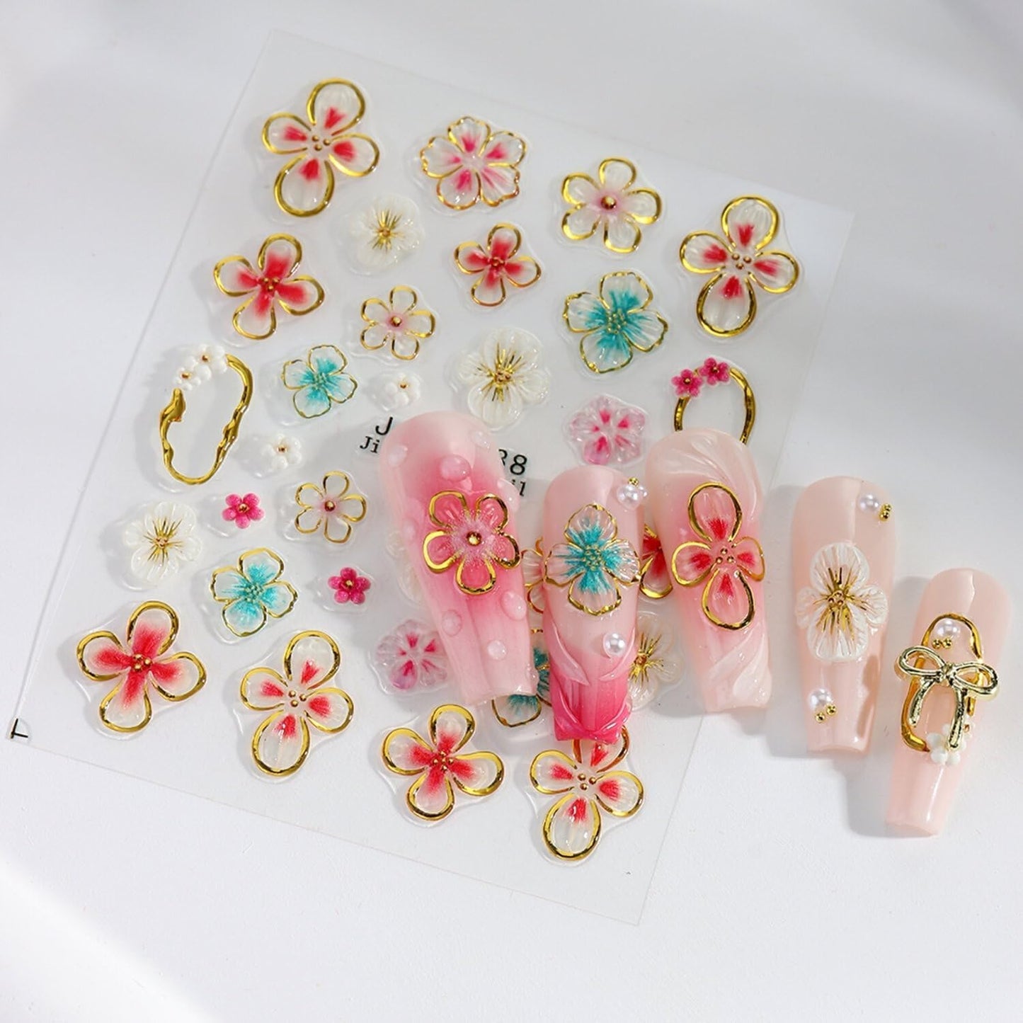 4 Sheets Flower Nail Art Stickers 5D Self Adhesive Spring Nail Stickers for Nails Art Colorful Flower Nail Decals Embossed Design Cute Nail Sticker for Women DIY Acrylic Nails