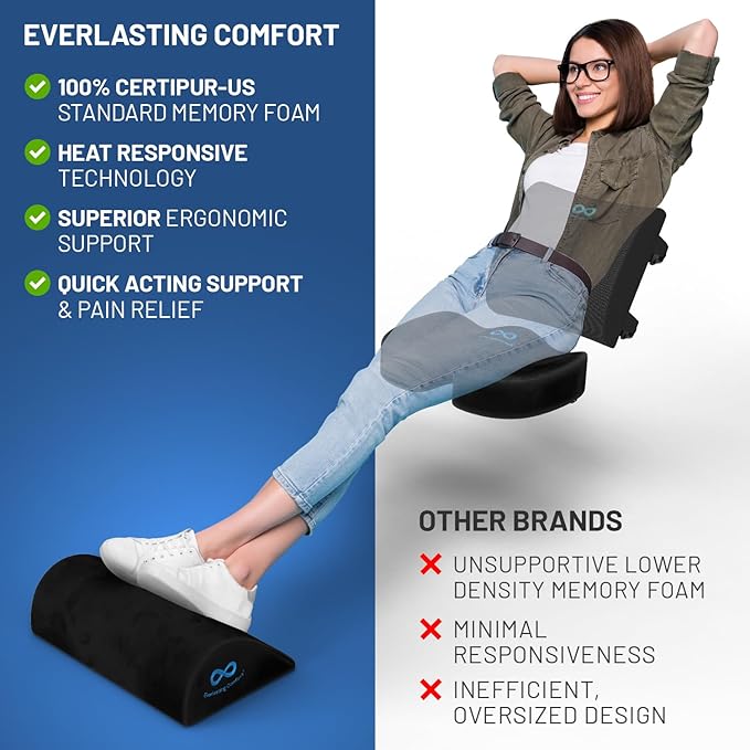 Everlasting Comfort Back Cushion with Seat & Foot Support Bundle - Memory Foam Office Chair Cushions for All-Day Comfort - Ideal for Work, Car, Desk