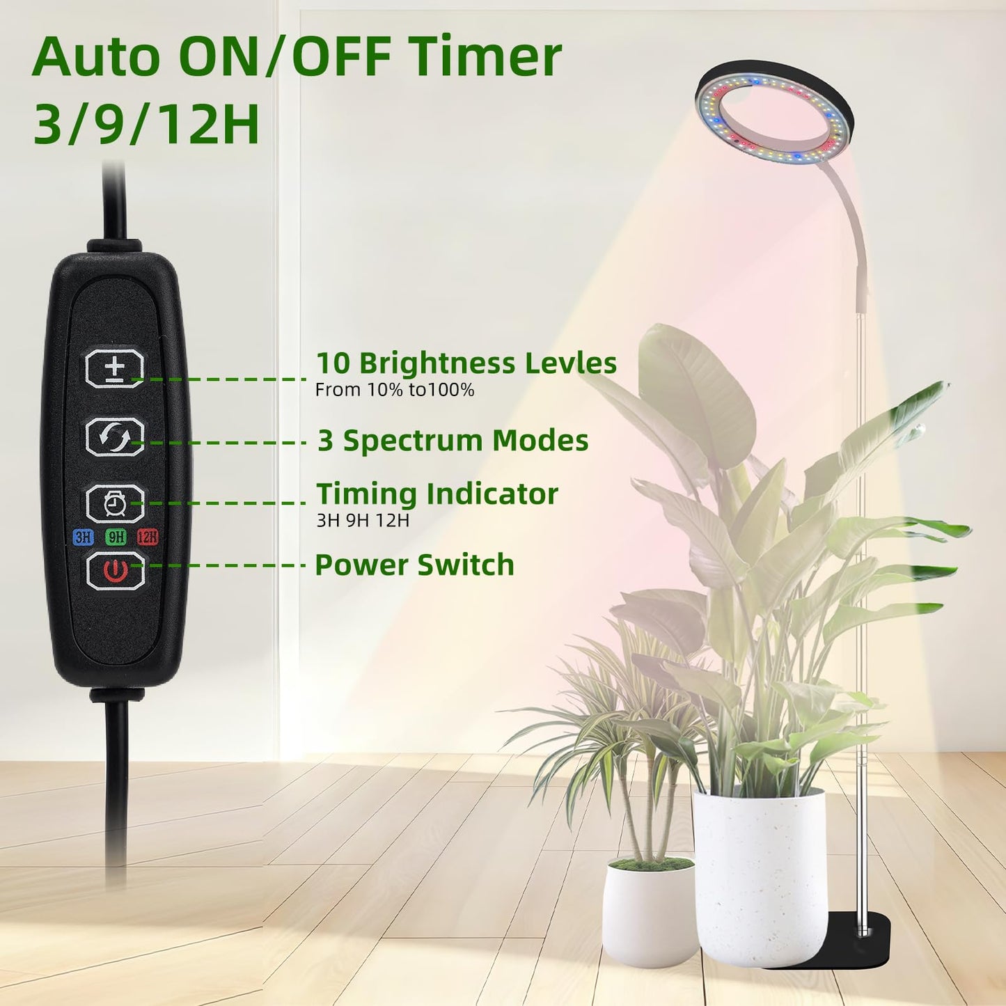 LCCYJYZY Full Spectrum LED Grow Light, 84 LEDs with 3 Color Modes, 67in Adjustable Gooseneck, 360° Rotating Head, Desktop Plant Light with Timer, 10 Brightness Levels, (Black)