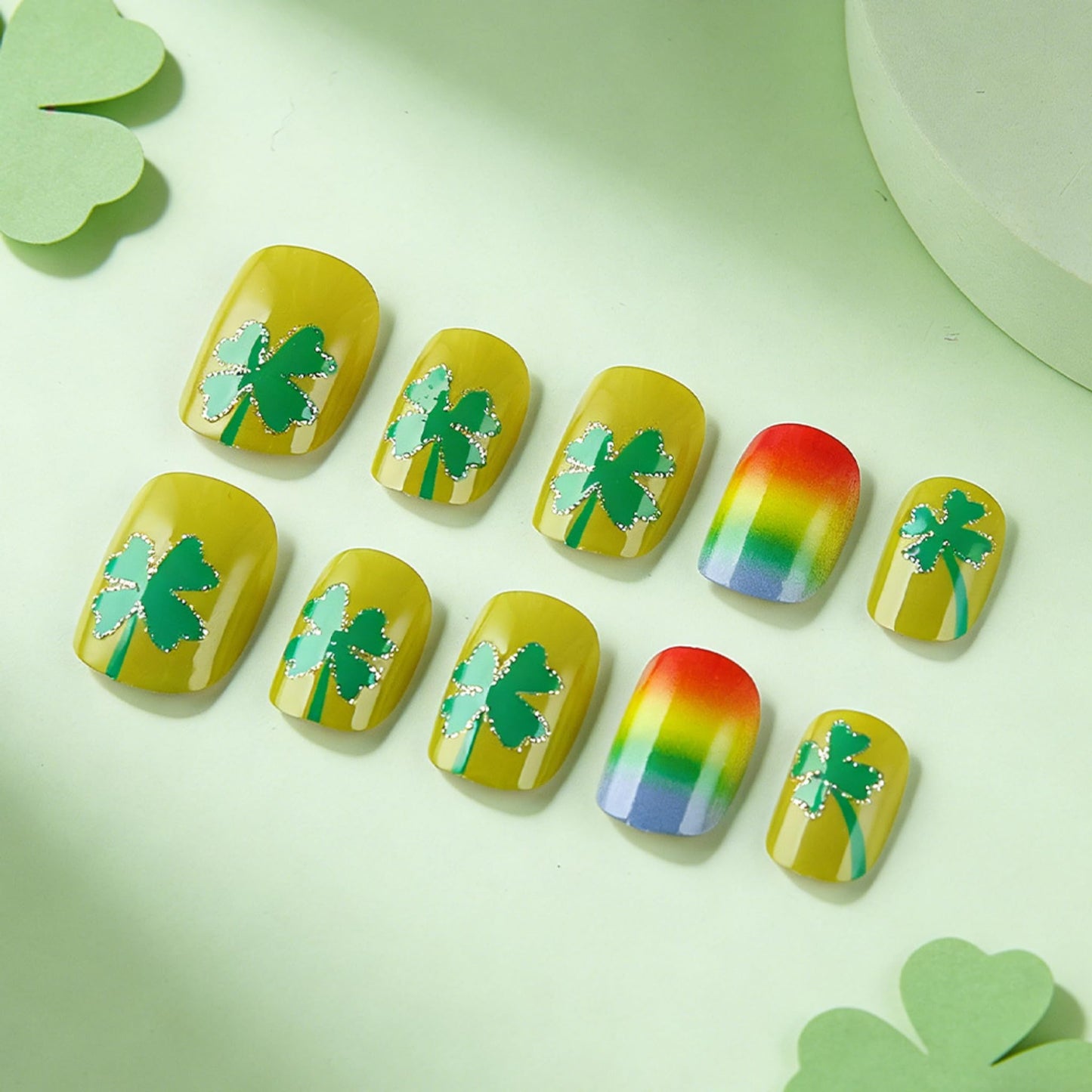 Square Press on Nails Short Fake Nails Green Acrylic Nail Press ons SEENEEY Stick on Nail for Women 24pcs