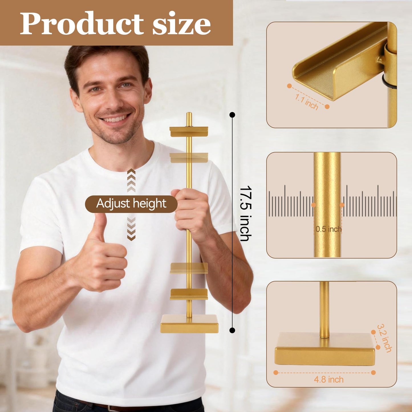 dakewang 1pcs Adjustable Tabletop Easel Stand for Picture Frames, Picture Easels for Display, Gold Easel, Picture Frame Stand, Adjustable Art Easel.(18inch,Gold)