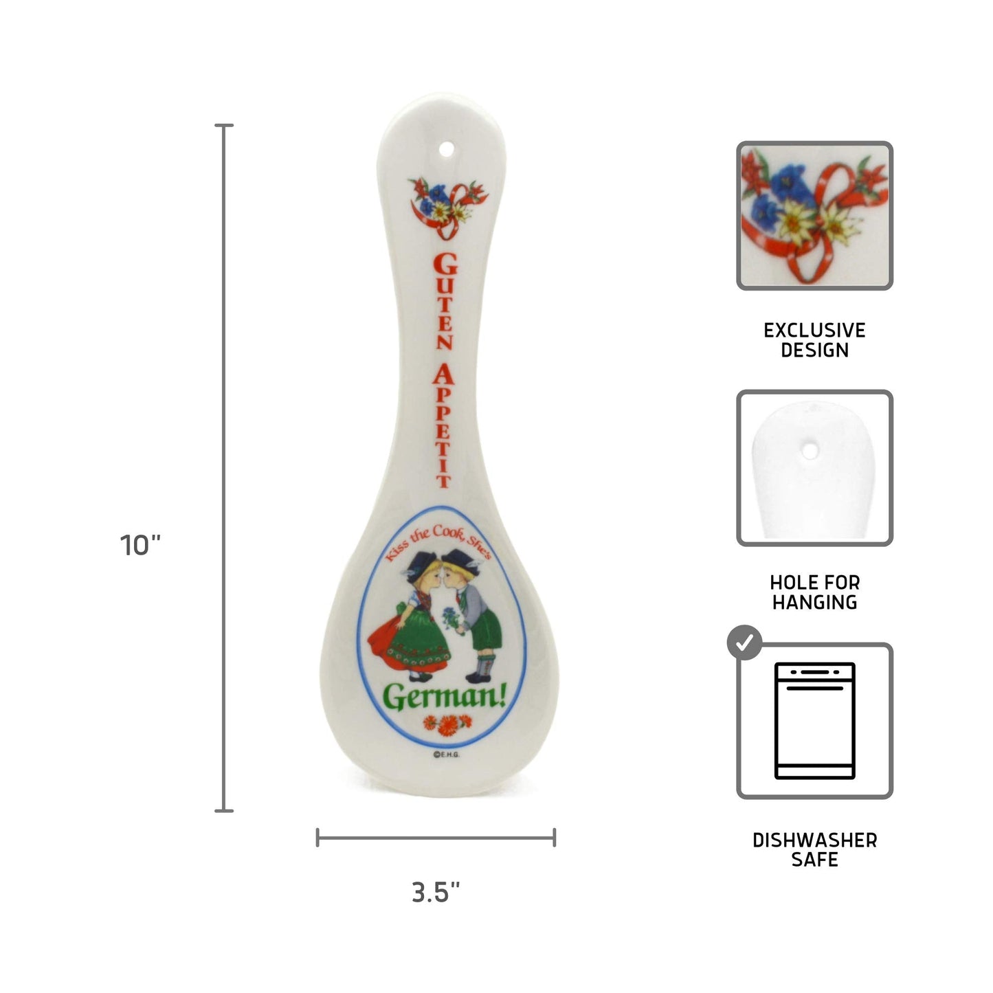 Decorative Ceramic Kitchen Spoon Rest by E.H.G | German "Guten Appetit"