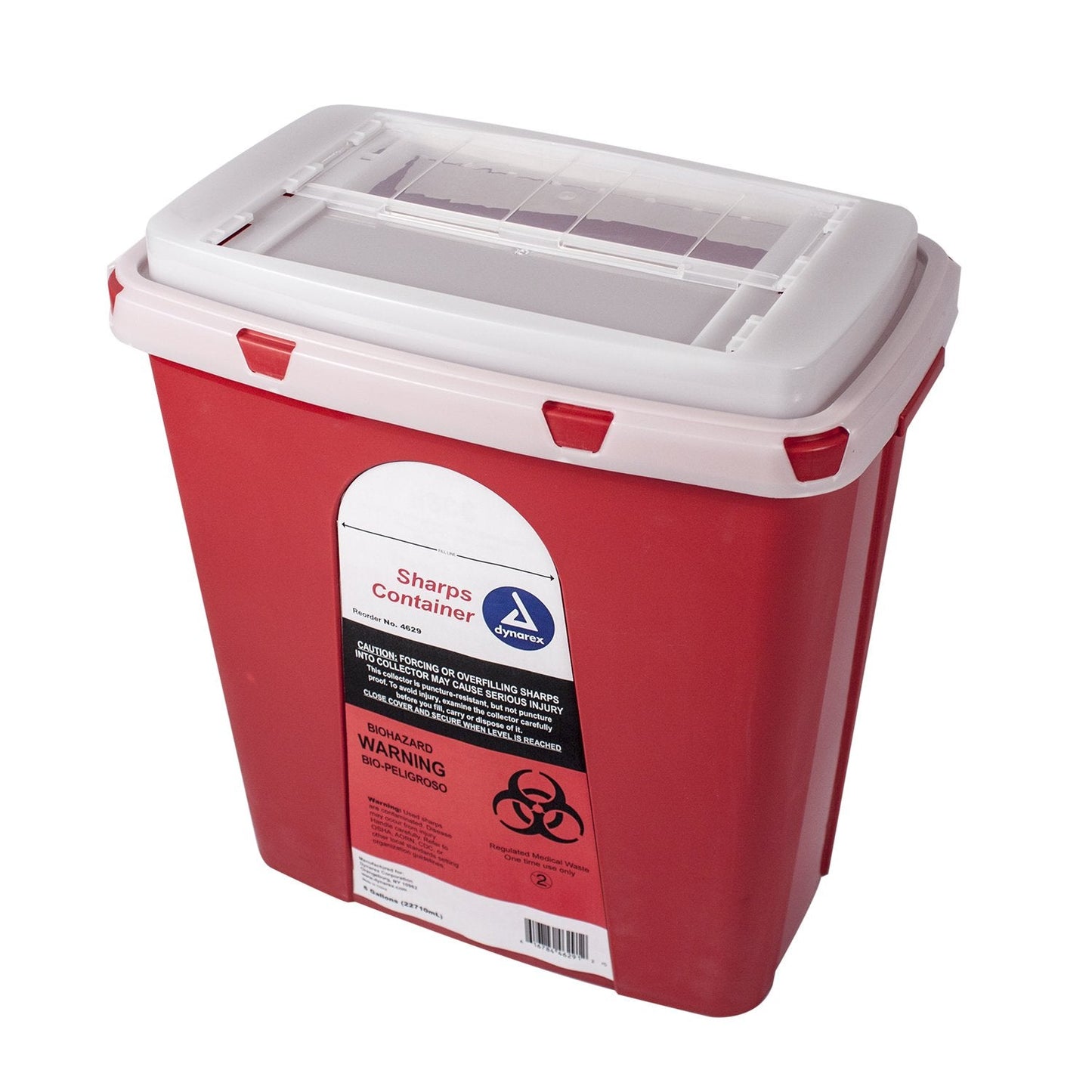 Dynarex Dispo Safety Sharps Container - 6 gal. - Puncture-Resistant Biohazard Container for Safe Hazardous Waste Disposal - 9.43" × 14.9" × 15.41" - 1 Count