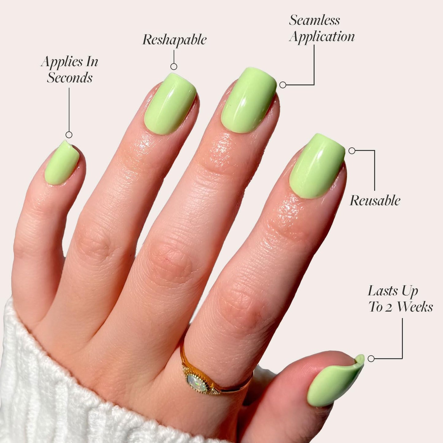 Glamnetic Press On Nails - Light Sage | Short Squoval Green Fake Nails with Glossy Finish, Salon Quality | 15 Sizes - 30 Nail Kit with Glue