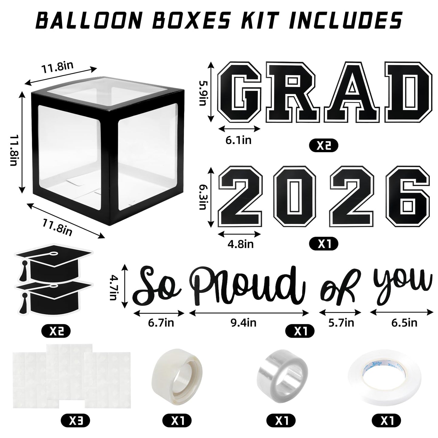 Graduation Decorations 2026 Graduation Party Decorations Set of 4 Boxes with 129pcs Balloons Arch Garland Kit Party Supplies for Any Grades Black