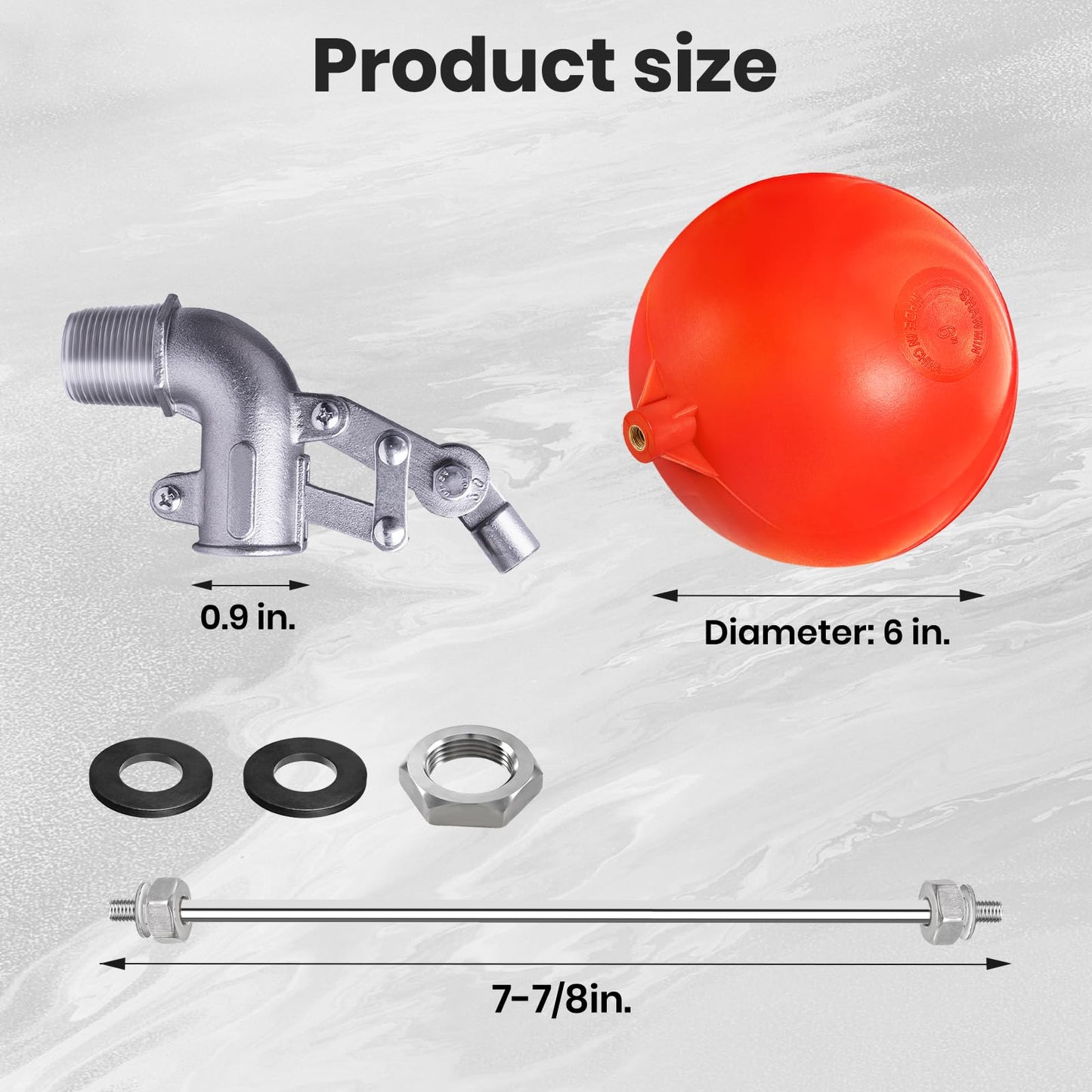 3/4 Inch Stainless Steel Float Valve for Water Tank, Heavy-Duty Design with Adjustable Angle Rod for Water Level Control, Includes 6 Inch Float Ball – Ideal for Water Troughs