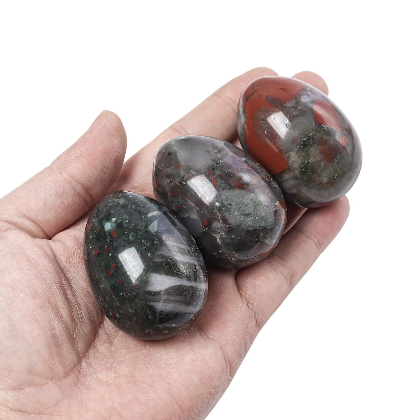 favoramulet Polished Stone Egg for Easter Day, Palm/Pocket/Worry Enegry Healing Crystal Display Sphere Figurine Fengshui, Africa Bloodstone 1.8" x 1.3"
