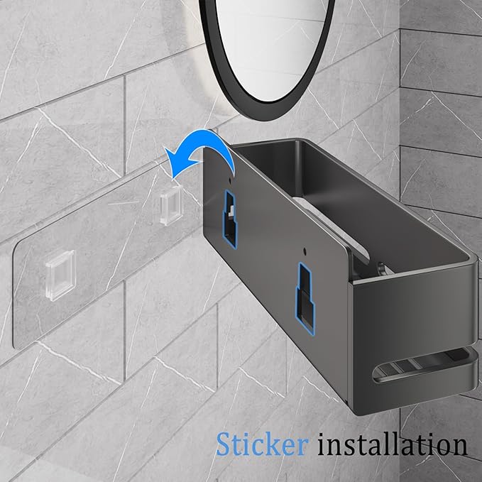 Bathroom Storage Rack (5-Piece Set), Wall-Mounted Shelf with soap Dish and Toothbrush Holder, no Drilling Required, Ideal for Bathroom Storage and Also Suitable for Kitchen (Grey)