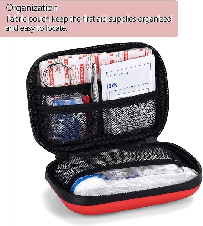Mini First Aid Kit -Small Waterproof Hard Shell Medical Kit with Compartments for Camping, Hiking, Car, Home, Office, School - Vehicle & Outdoor Emergency Medical Kit (Red)