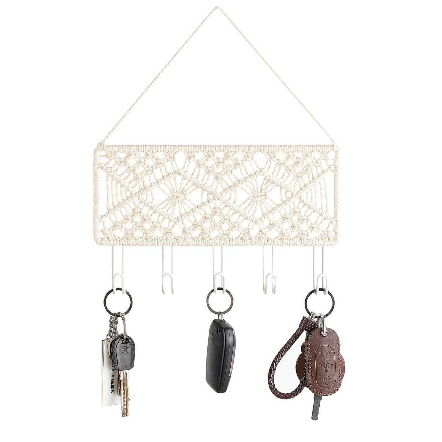 Mkono Macrame Hanging Photo Display Wall Decor and Key Holder for Wall Decorative Small Macrame Key Holder Boho Home Decor