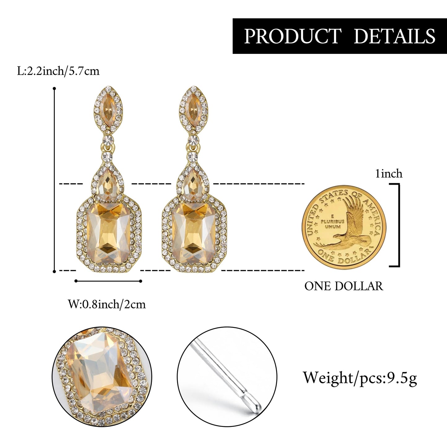 BriLove Wedding Statement Big Earrings for Women Emerald Cut Crystal Infinity Figure 8 Chandelier Large Long Earring Champagne