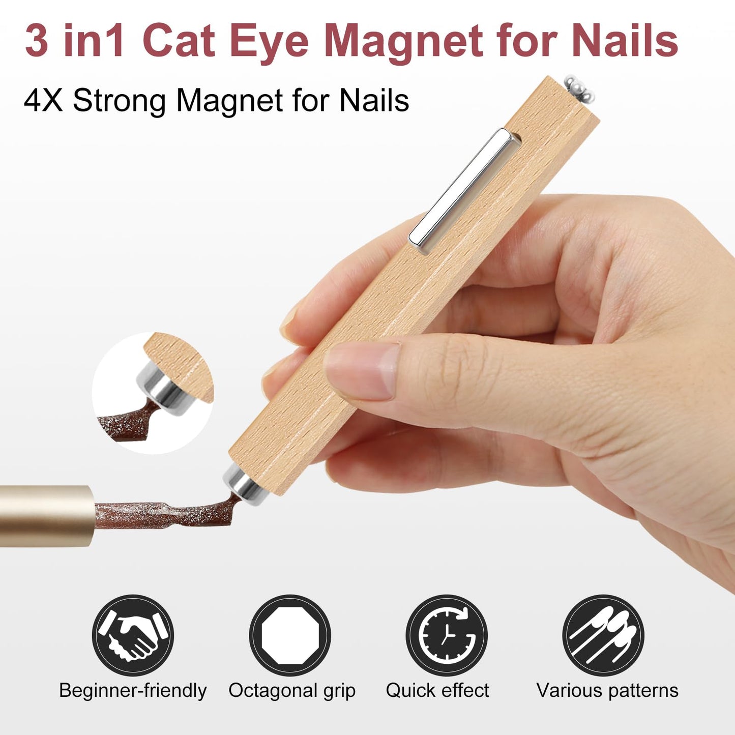 vnjaoi 9 Pieces Cat Eye Nail Magnet for Nails Magnetic Gel Polish Cat Eye Nail Polish Magnet Stick Nails Design Tools for DIY Home, Salon, Studio