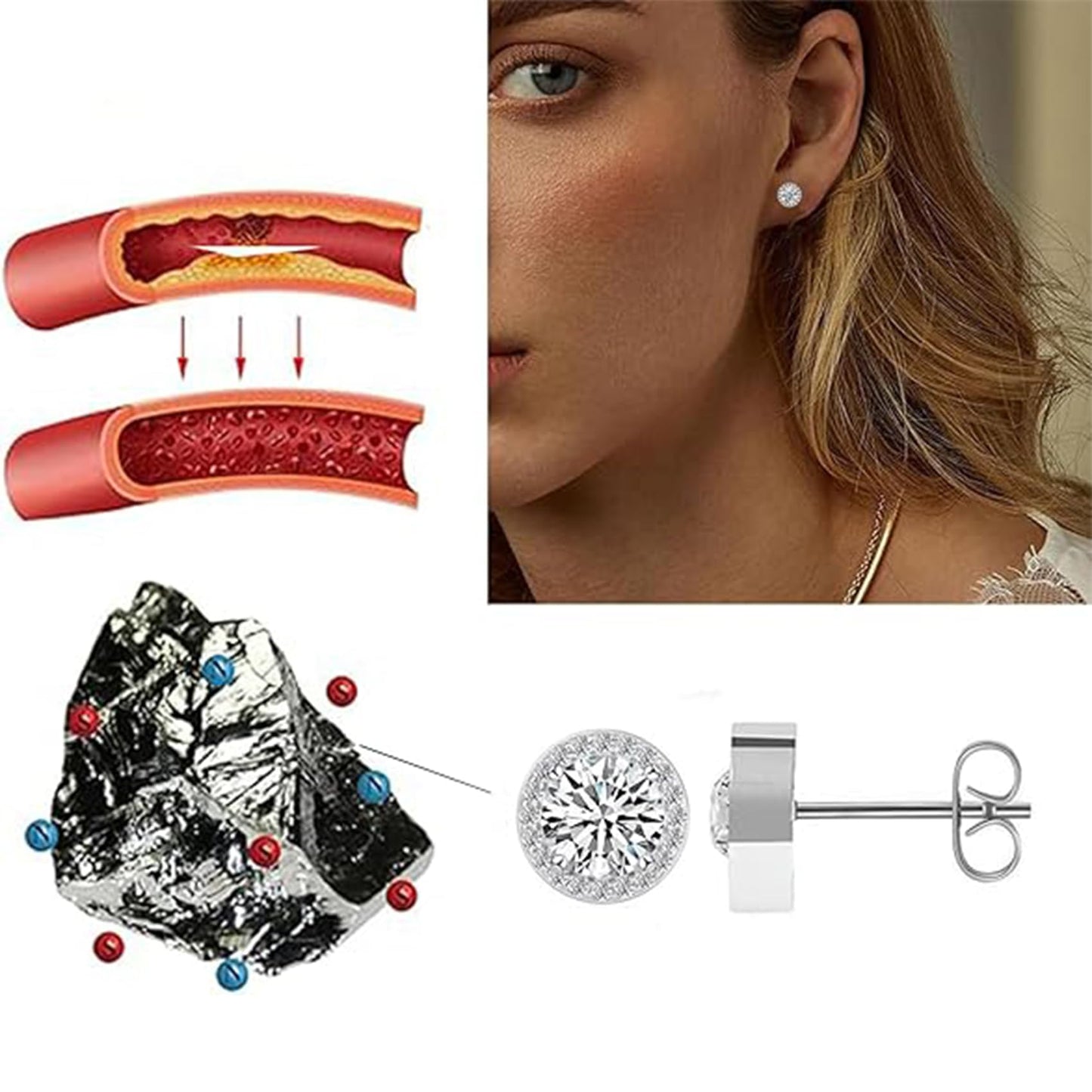 Lymphvity Germanium Earrings for Women Lymphatic Drainage Earrings Lymphatic Therapy Earring Lymph Detox Earring Sparkly CZ Stud (Silver)