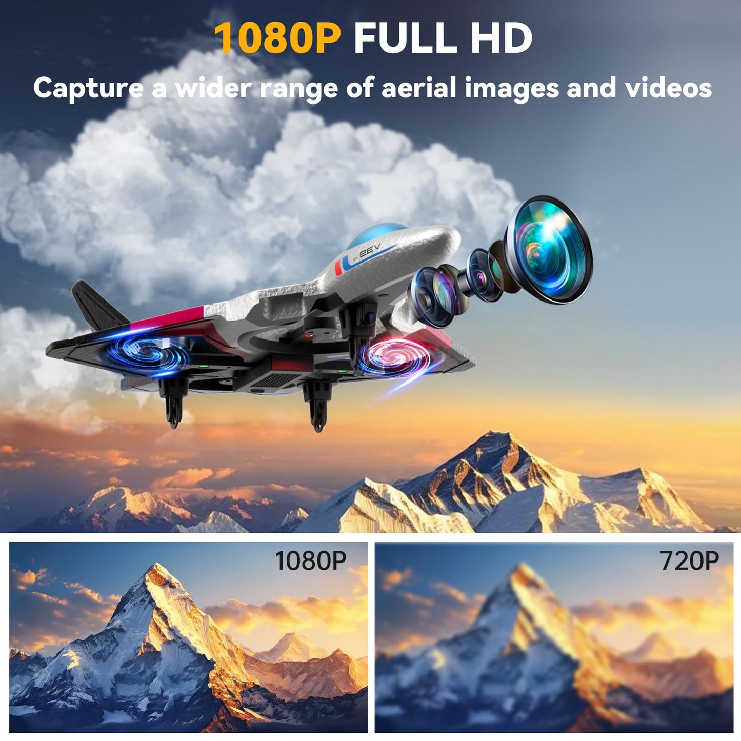 4DRC V39 RC Plane with Camera for Adults Kids, RC Airplane Fighter Jet 2.4GHz RTF Glider Aircraft Plane Toys,Waypoint Functions,Altitude Hold, Gesture Selfie,3D Flips,2 Batteries,Red