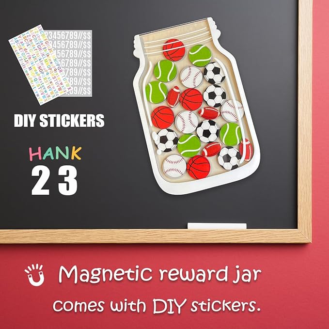 Magnetic Reward Jar for Kids, Classroom Reward System, Star Reward Jar, Incentive Good Behavior Responsibility Chart, Potty Training Rewards, Behavior jar for Boys Girls (Sports)
