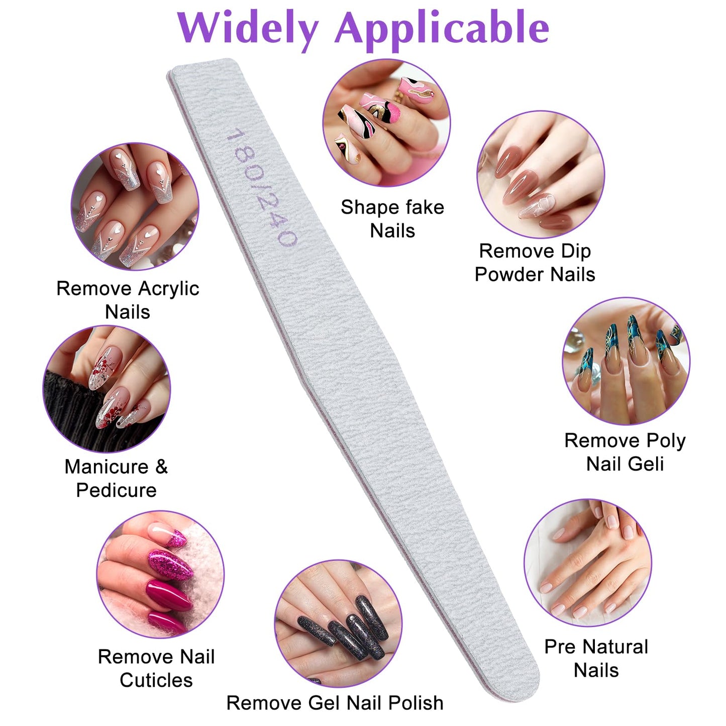 100 Pcs Nail File Set, Emery Board Nail Files for Natural Nails 180/240 Grit Nails Double Sided File Shaping Fingernail Filers Manicure Tools, Reusable