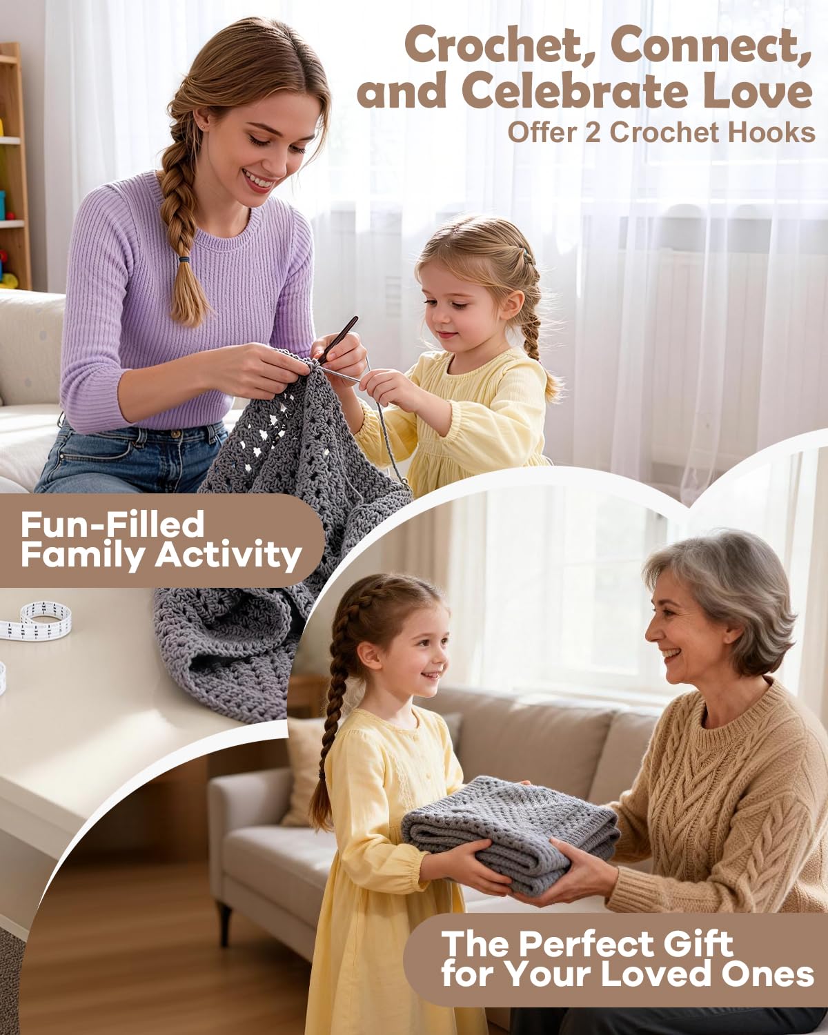 Arborthread Crochet Kit for Beginners, Easy All-Season Pocket Shawl & Scarf Crochet Kit for Adults w/Ample Premium Yarn to Fit Different Sizes, Step-by-Step Video & Instructions, Grey