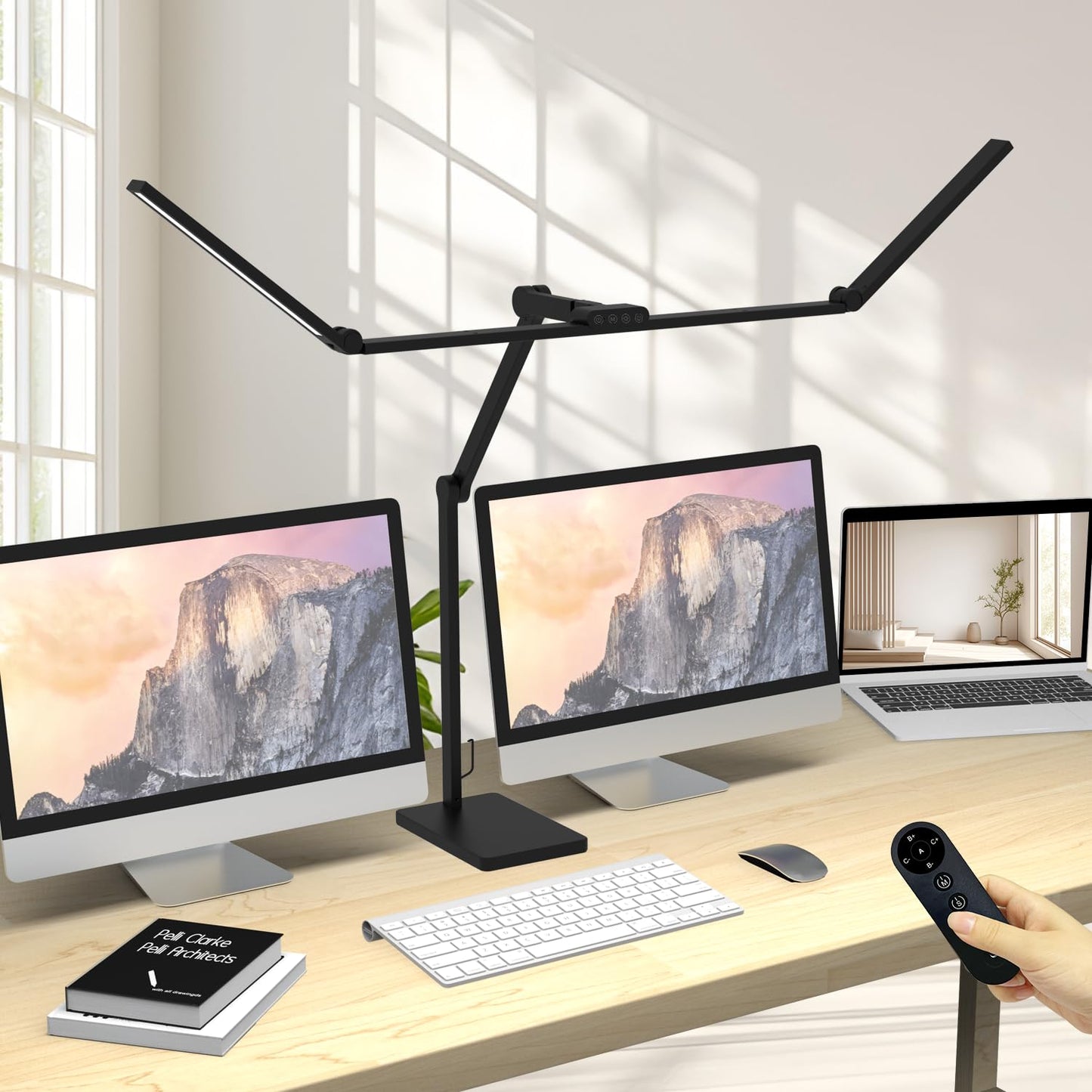 Omorepa 36W 3000LM Ultra Bright Architect Desk Lamp with Base, 47.4Inches Wide Tall Overhead Desk Light for Home Office, Dimmable Table Light with Remote for Desktop Working,Drafting,Reading