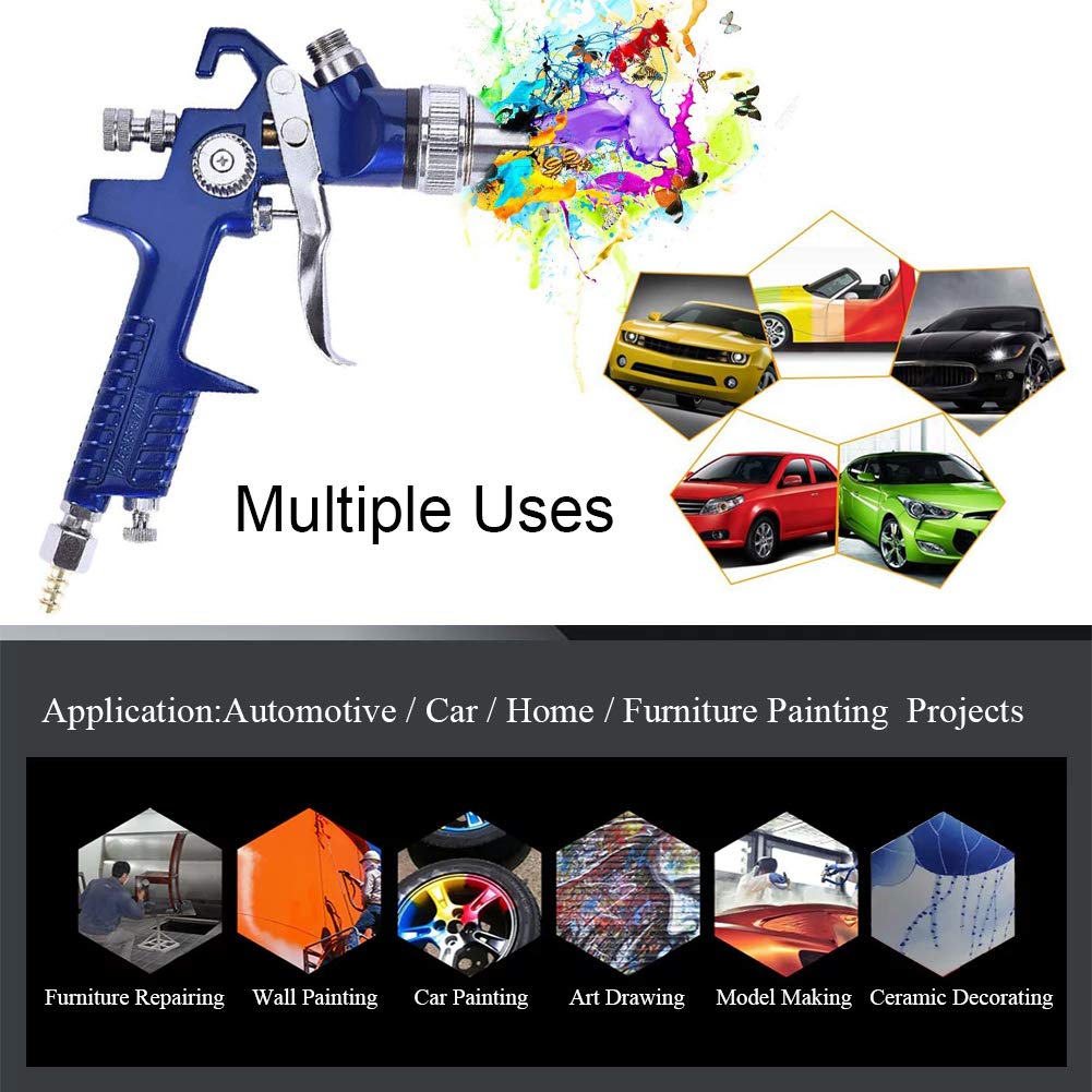 2-Sprayer HVLP Air Gravity Spray paint Gun,1.0mm 150ml & 1.4mm 600ml Auto Gravity Feed Painting with Locking Air Pressure Regulator Gauge Air Spray Nozzle Gun for Cake Decoration,Model Making