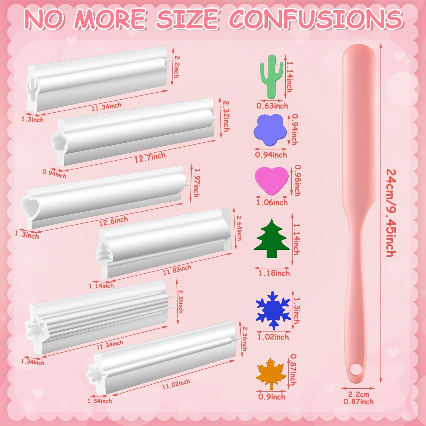 Ninehaoou Large Silicone Soap Mold Set, 6 Long Tube Column Molds for Embed Soaps, 12-inch Inserts (6 Shapes), 3 Spatulas and 12 Binder Clips(Seasonal)