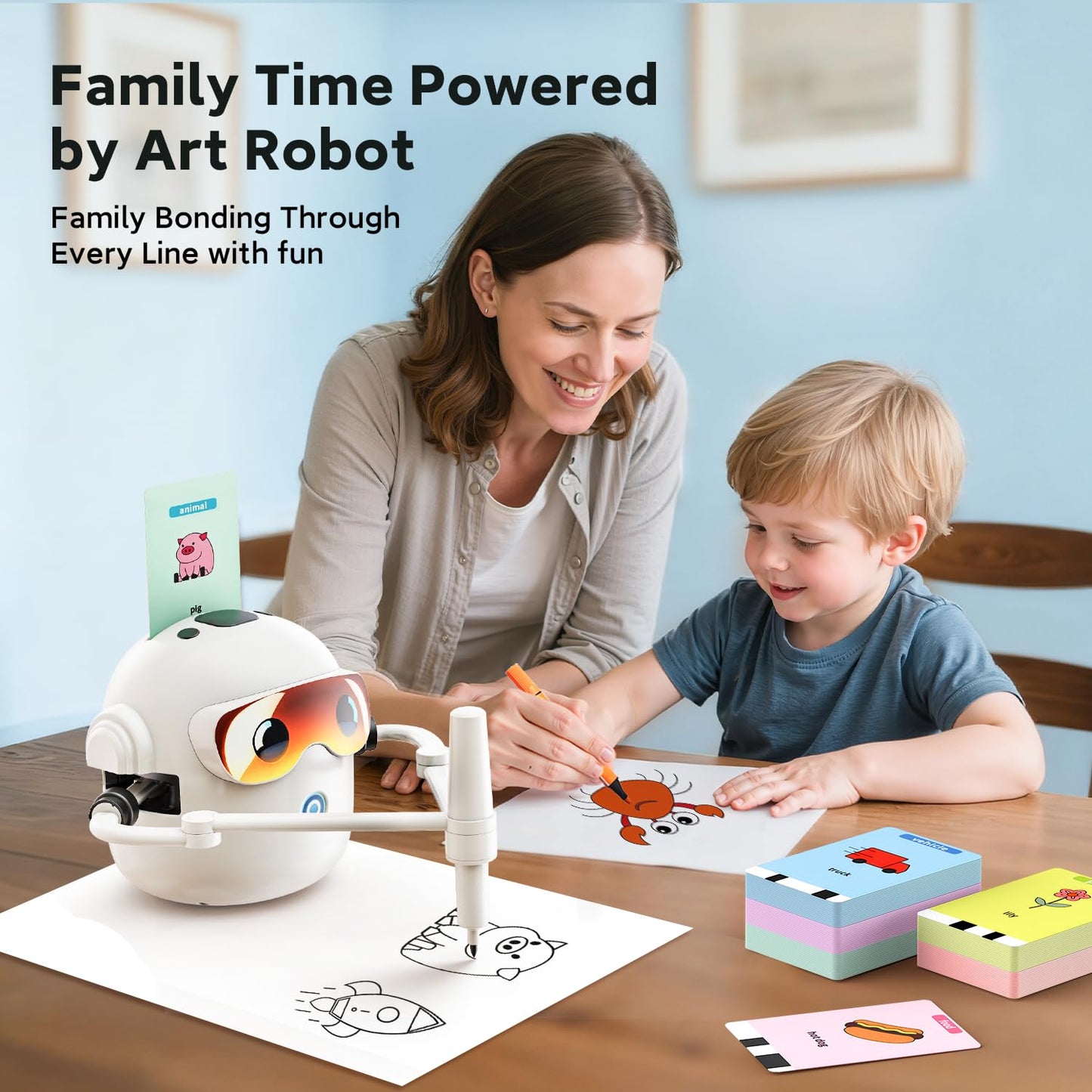 Ytcx.Tech Drawing Robot for Kids, Interactive Montessori Educational Drawing Machine with 100 Cards, Smart Painting Learning Robot Toy for 3 4 5 6 7 8 Year Old Boys Girls Birthday Gift