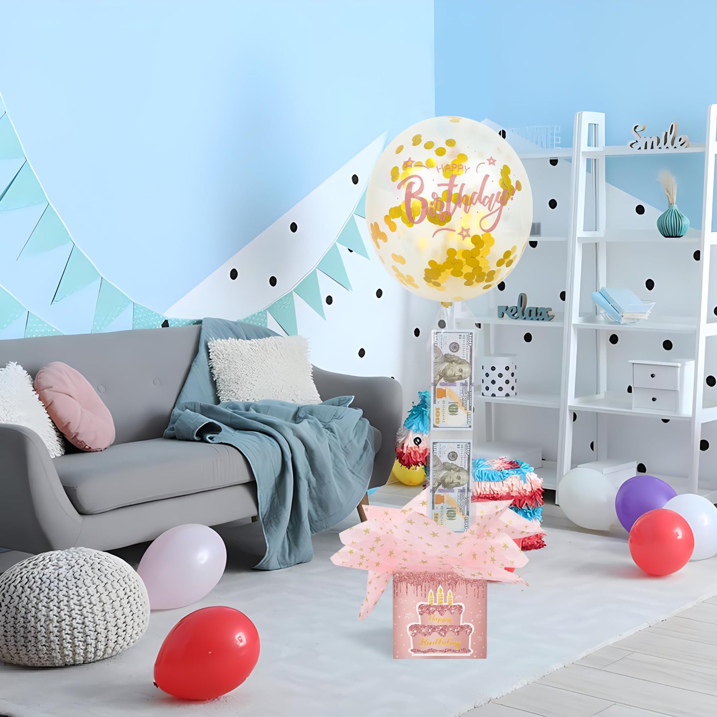 Pull Money Balloon Box Birthday Balloon Money Surprise Box Funny Pull Cash Surprise Kit for Birthday Party Cash Gift Supplies