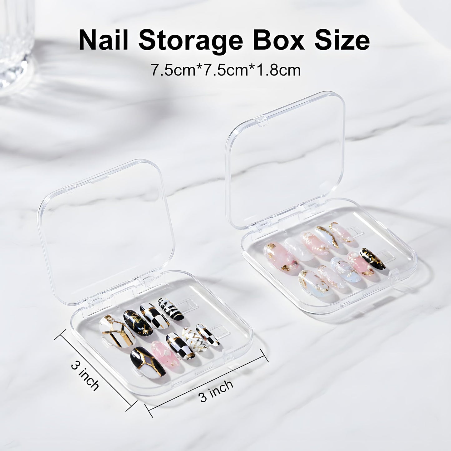 12 Pcs Press on Nail Storage Box with 60 Pcs Double Sided Adhesive Tapes, Nail Packaging Boxes Fake Nail Display Case Crystal Clear Nail Storage Box with Gift Box for Nail Art Business Nail Salon
