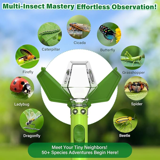 Bug Catcher for Kids, Insect Trap Kit with 6X Magnifier Glass - STEM Educational Exploration Tool for Indoor and Outdoor,Christmas Birthday Gift Toys for Adults, Boys, and Girls, Green