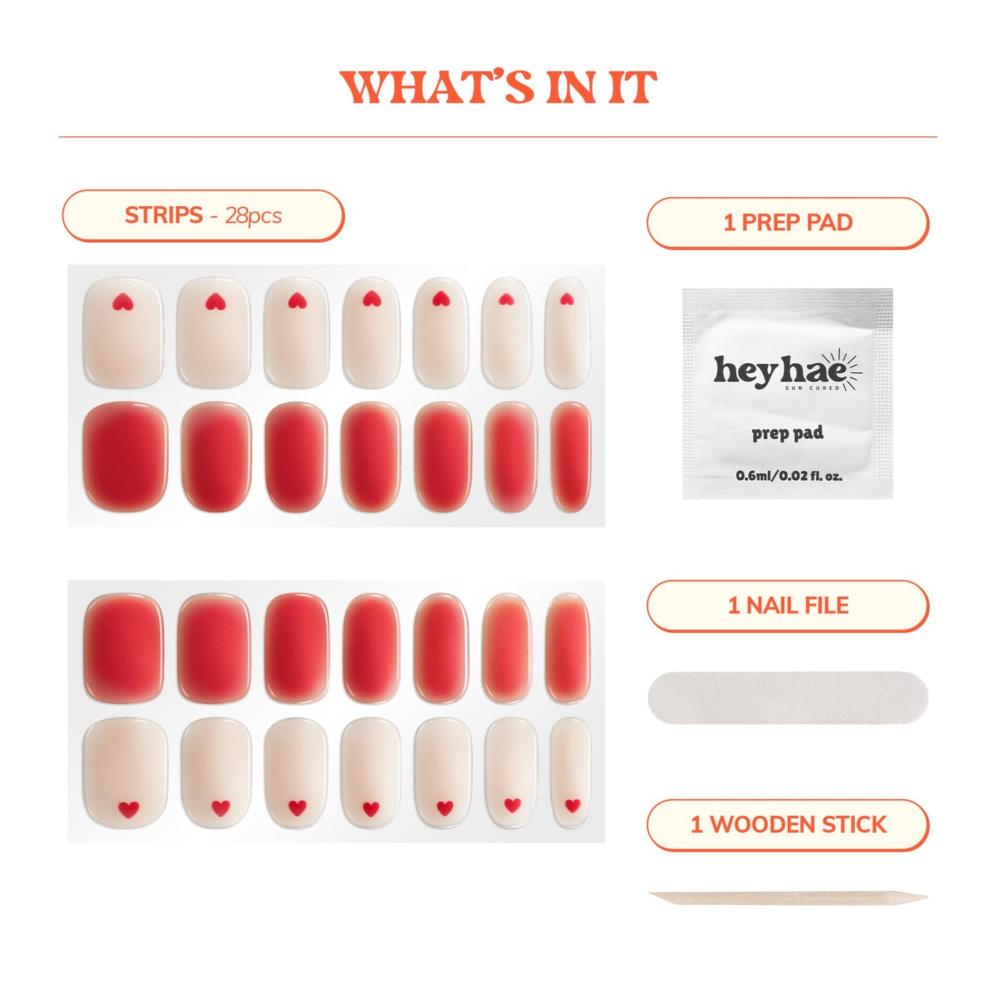 Heyhae Semi Cured Gel Nail Strips Assorted Bundle (3 Pack) | No LED Lamp Needed | Easy Apply & Remove, Salon Quality | Includes Strips, Prep Pads, Nail Files & Wooden Sticks - Be Mine