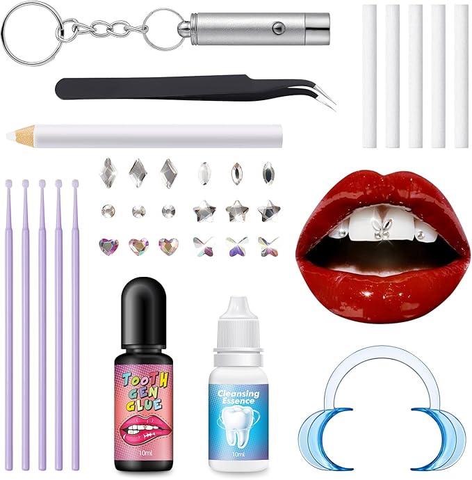 Nelikoo Tooth Gem Kit，Fashionable DIY Smile Jewelry Crystals Tooth Gems Kit for Teeth for Fashion & Parties