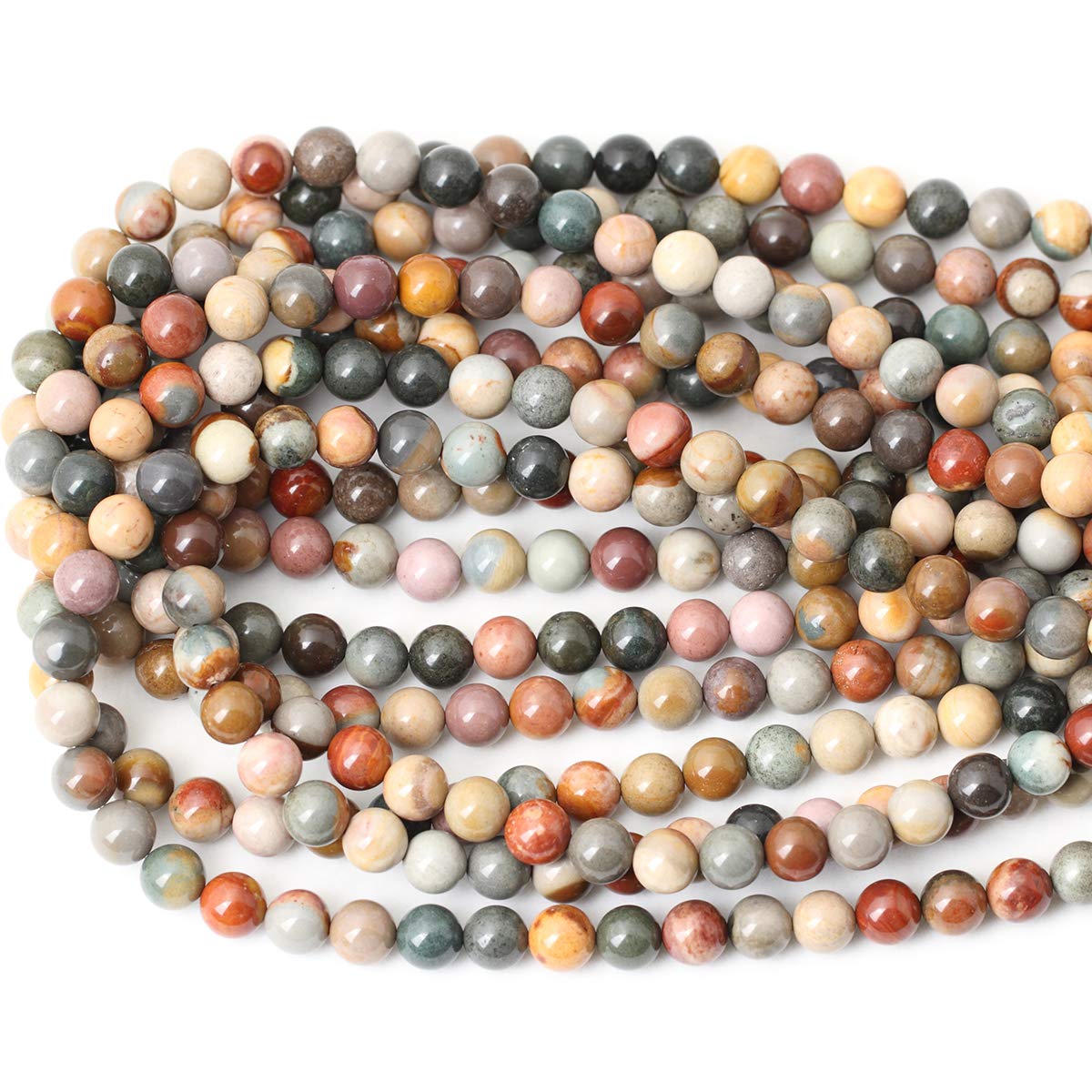 CHEAVIAN 45PCS 8mm Natural USA Picture Stone Gemstone Round Loose Beads for Jewelry Making DIY Findings 1 Strand 15"