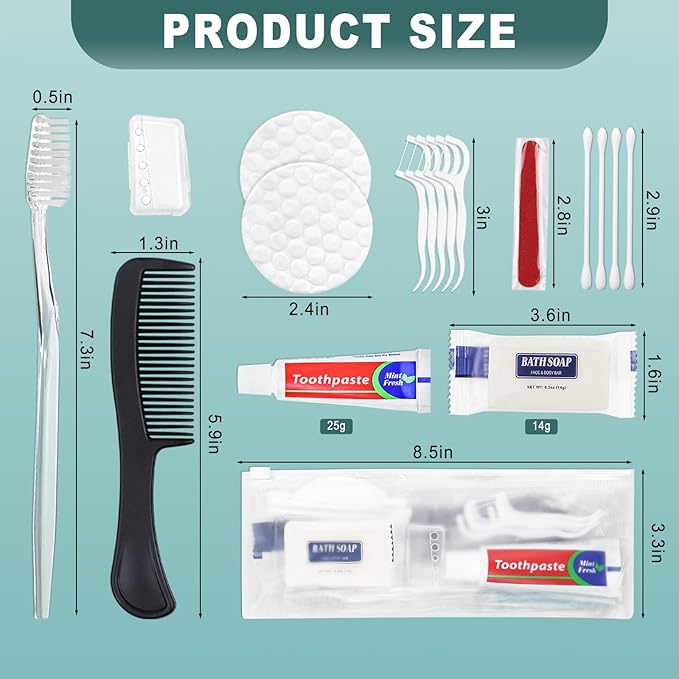 25 Sets Personal Hygiene Kit Bulk, Disposable Toothbrushes with Toothpaste Floss Comb Soap Cover and Vanity Kit, Toiletry Kits Homeless Supplies Bulk for Women,Men,Travel,Homeless