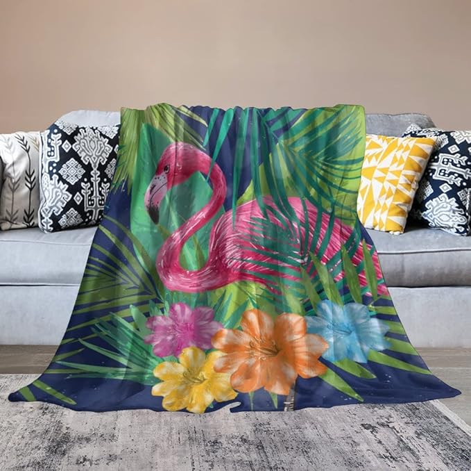 Flamingo Blanket Gifts - 60 x 80 Inches Funny Flamingo Throw for Women & Men - Green Soft Fuzzy Plush Blankets for Bed