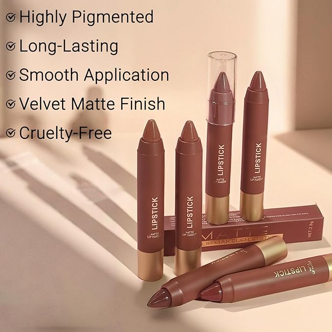Erinde Matte Lipstick Crayon for Women, Cool Rose Pink 24 Hour Lipstick Lip Liner Pencil, Neutral Lip Stick Long Lasting Waterproof, Vegan & Cruelty-Free, 03
