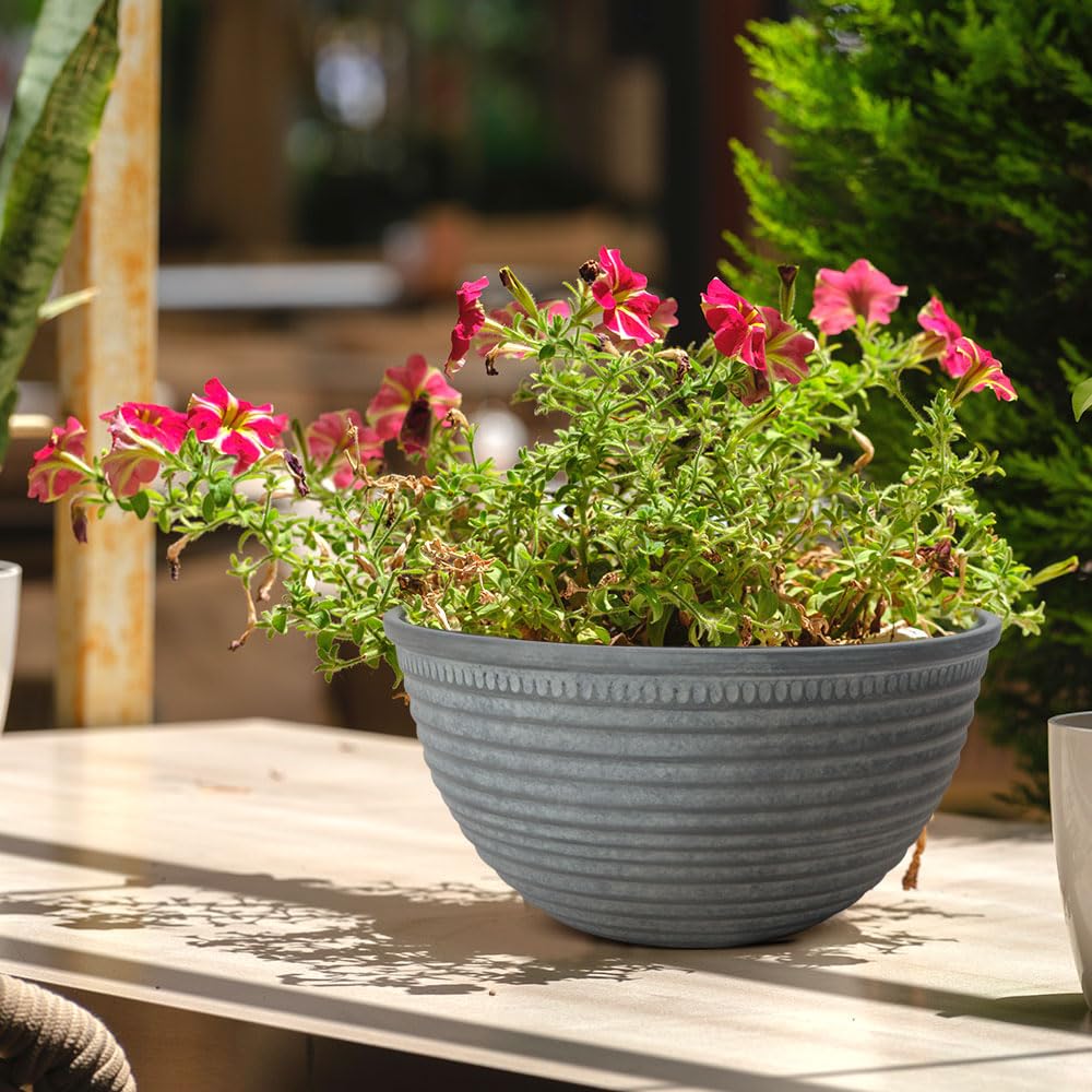 RICH ATLAS 2 Pack 10 Inch Plant Pots,Durable Decorative Flower Pots Planters with Drainage Hole for Indoor and Outdoor Plants,Flowers,Succulents, Gray