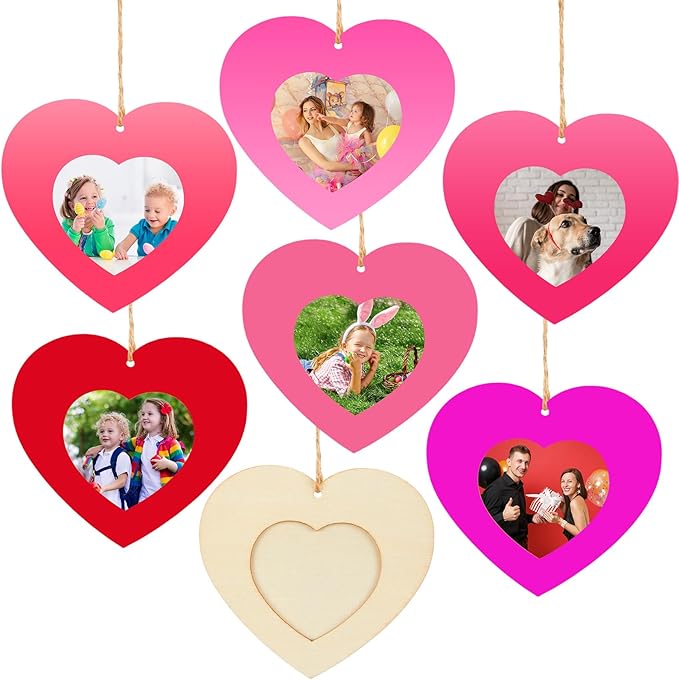 BreezeHug 36 Sets Heart Crafts DIY Picture Frames Kit Unfinished Wooden Photo Frame Ornament with Rope Mother's Day Party Decoration Art Gift for Classroom Exchange Home Favor Valentines Supplies