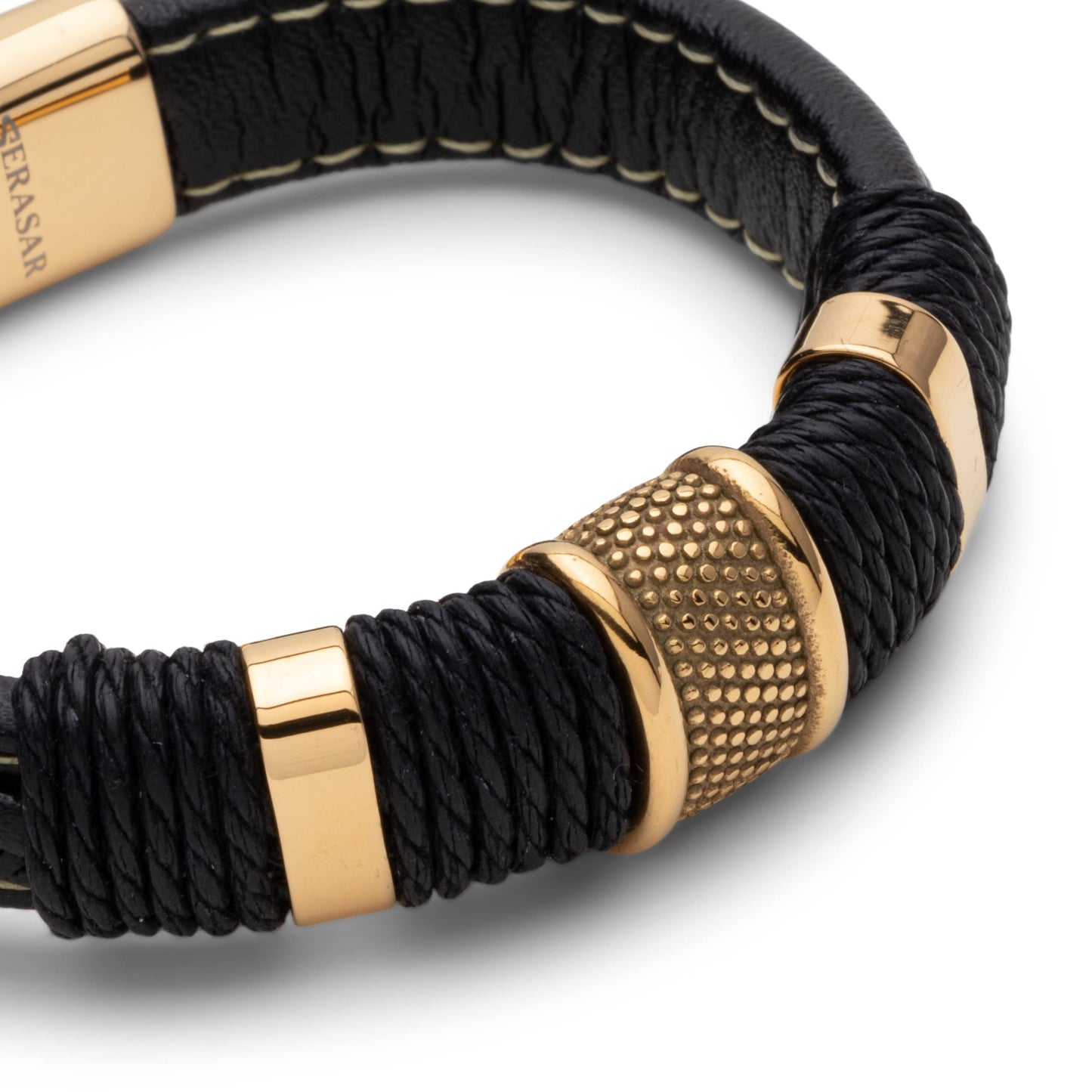 SERASAR Mens Bracelets 20cm Gold Gift Box Genuine Leather Cowhide Braided Adjust Able Magnetic Clasp Multi Layer Wrap Jewellery Rope Man Mans Male Band Jewelry Accessories