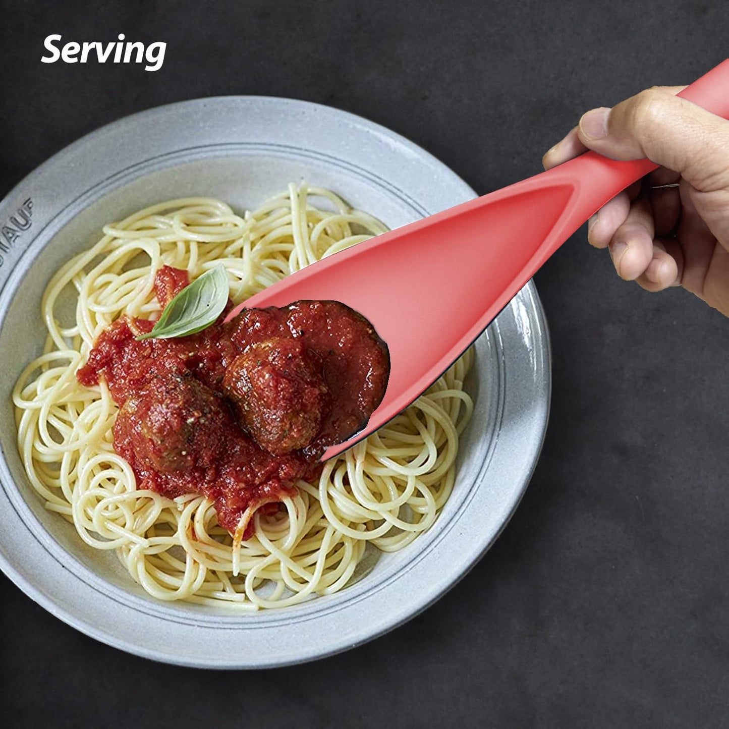 Cooking Spoon for Nonstick Cookwares, VOVOLY Silicone Spoon for Mixing, Scoop, and Scrape,Seamless Design, 12.6'', 2 Pack, Red