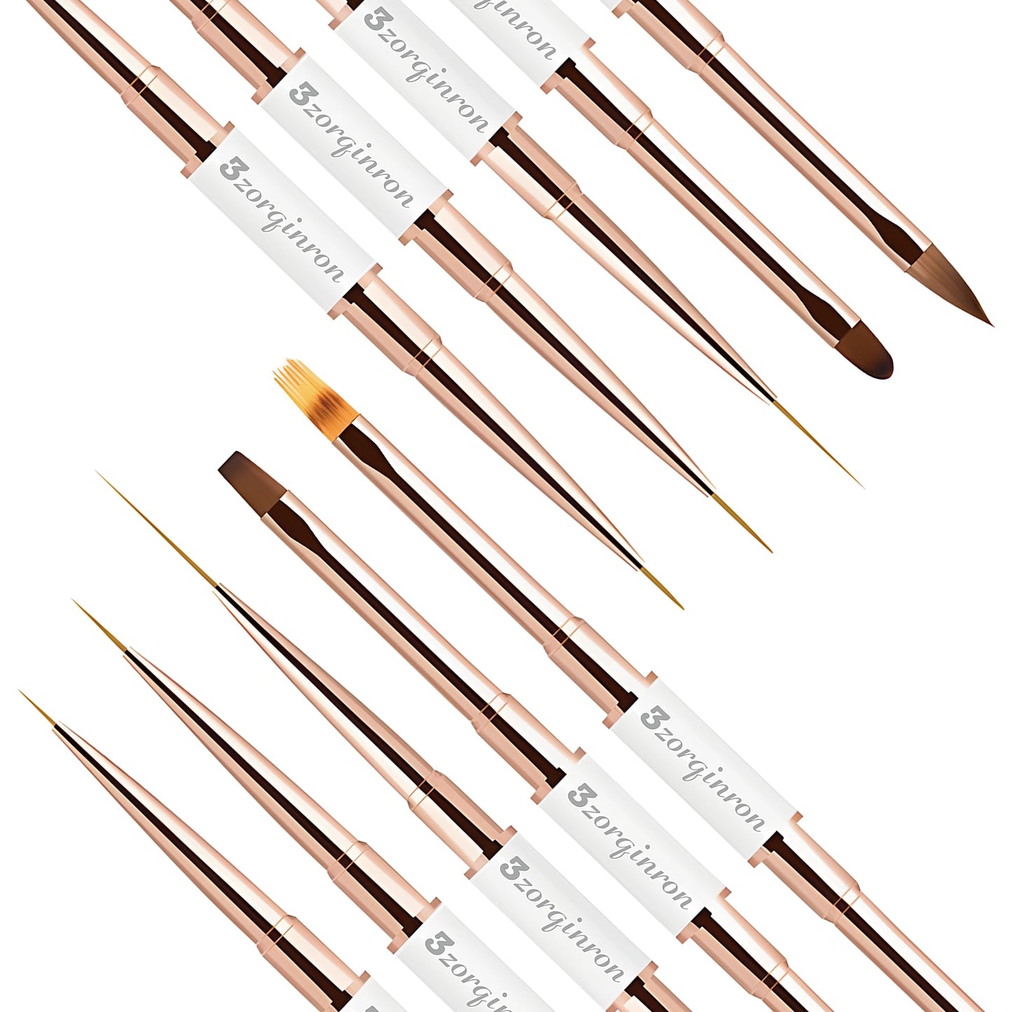 Nail Art Brushes Set, Professional 5Pcs Double-Ended Nail Brush Kit for Details, Long Lines, Ombre & 3D Design-Perfect for DIY Manicures & Salons (White)