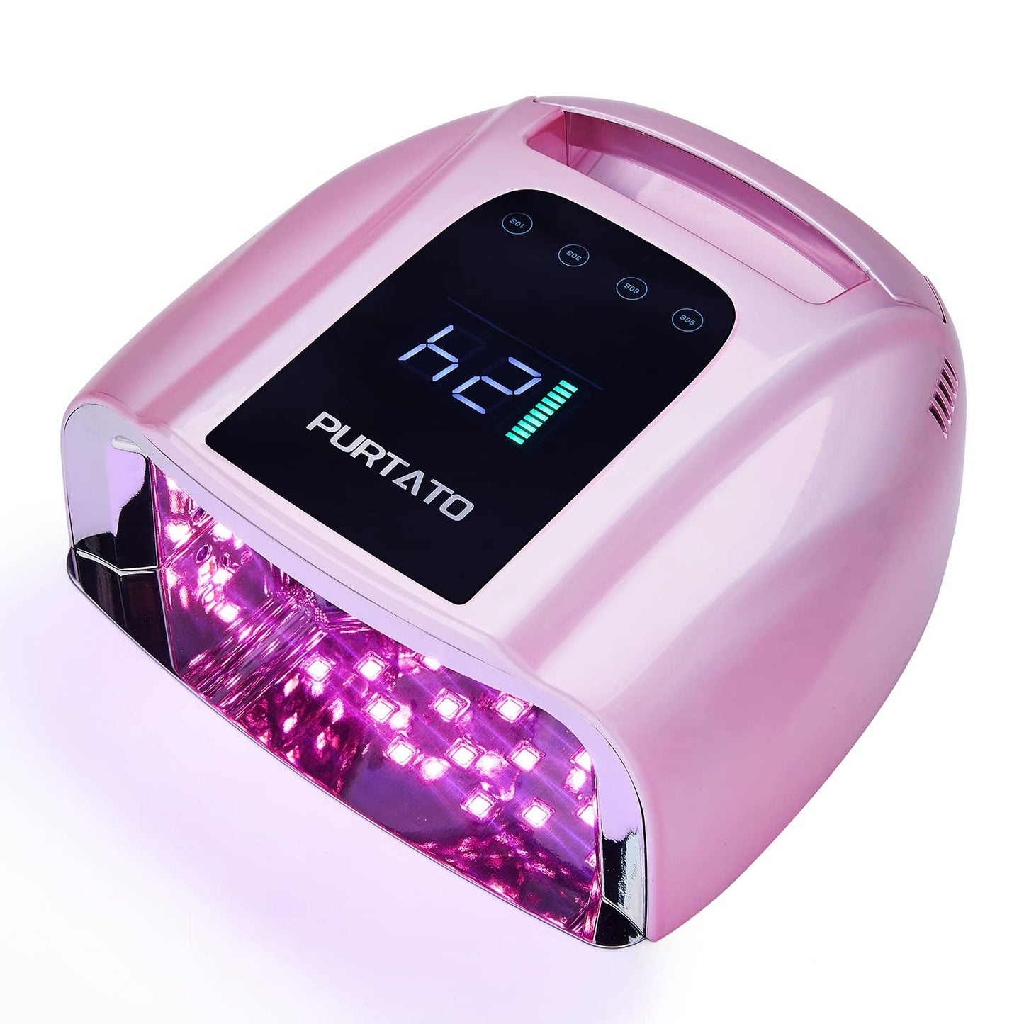 PURTATO Professional Rechargeable 96W UV LED Portable Cordless UV Light for Nail Lamp Machine with Removable Stainless Steel Bottom,4 Timer Setting and Smart Sensor Nail Dryer (Plating Pink)